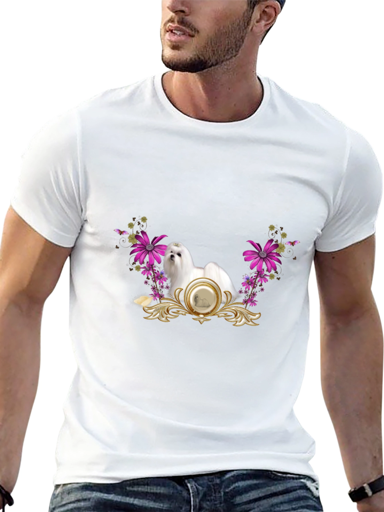 Elegant Maltese Floral T-Shirt – Stylish Dog Lover Tee