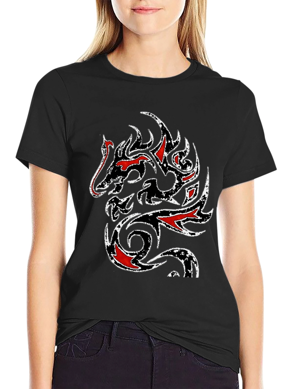 Tribal Dragon Graphic T-Shirt - Black