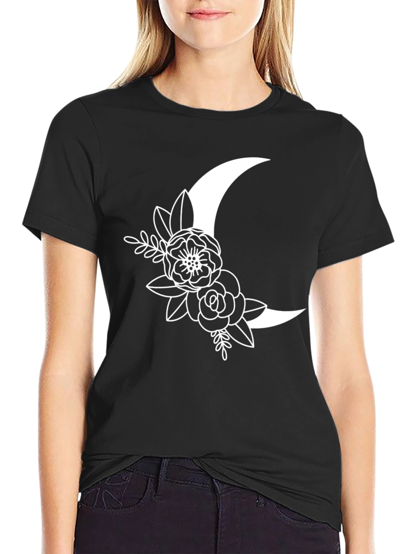 Floral Moon Graphic Tee - Stylish & Unique