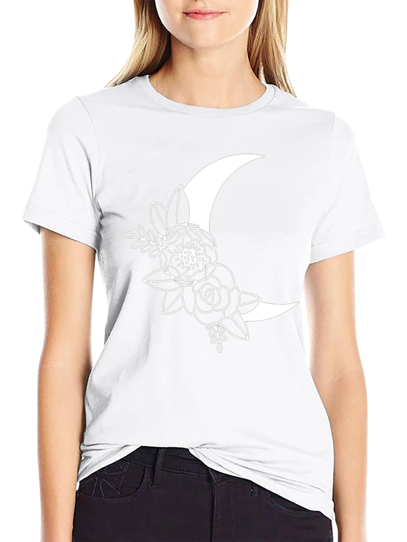 Floral Moon Graphic Tee - Stylish & Unique