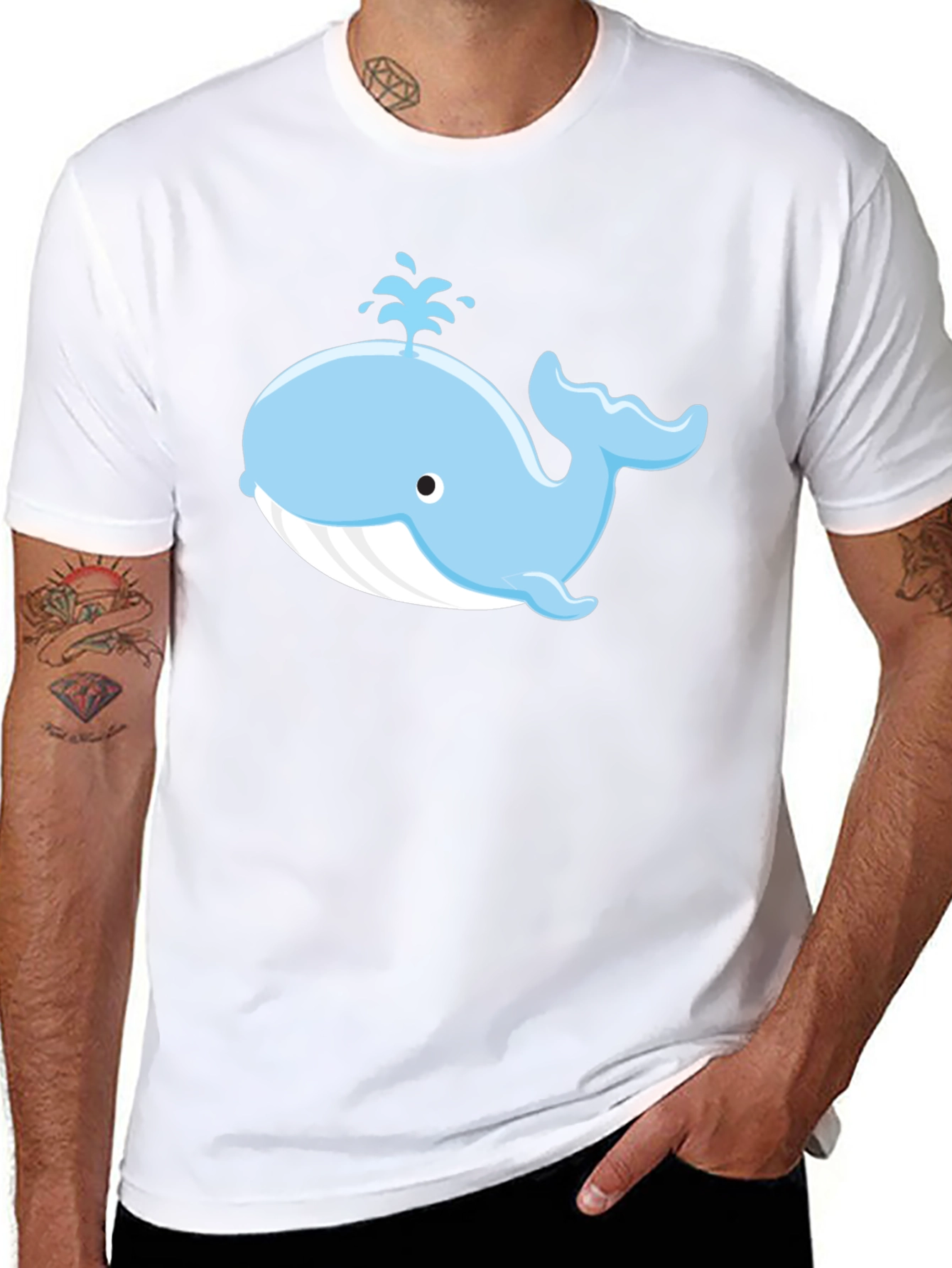 Cute Whale Graphic Black T-Shirt