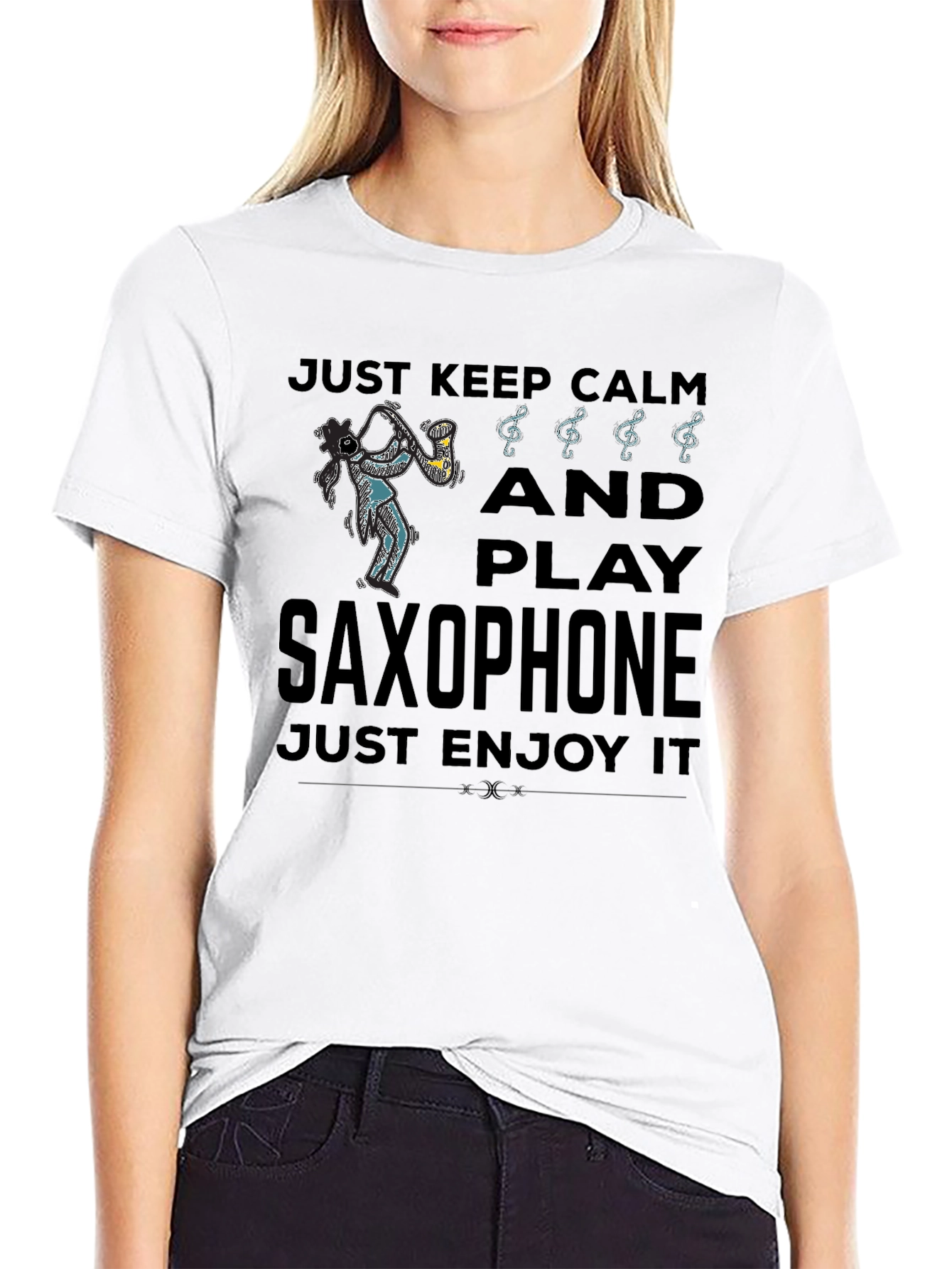 Just Keep Calm Play Saxophone Black Graphic T-Shirt