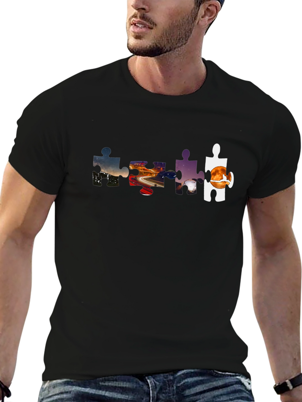 Puzzle Piece Landscape Graphic Tee - Black