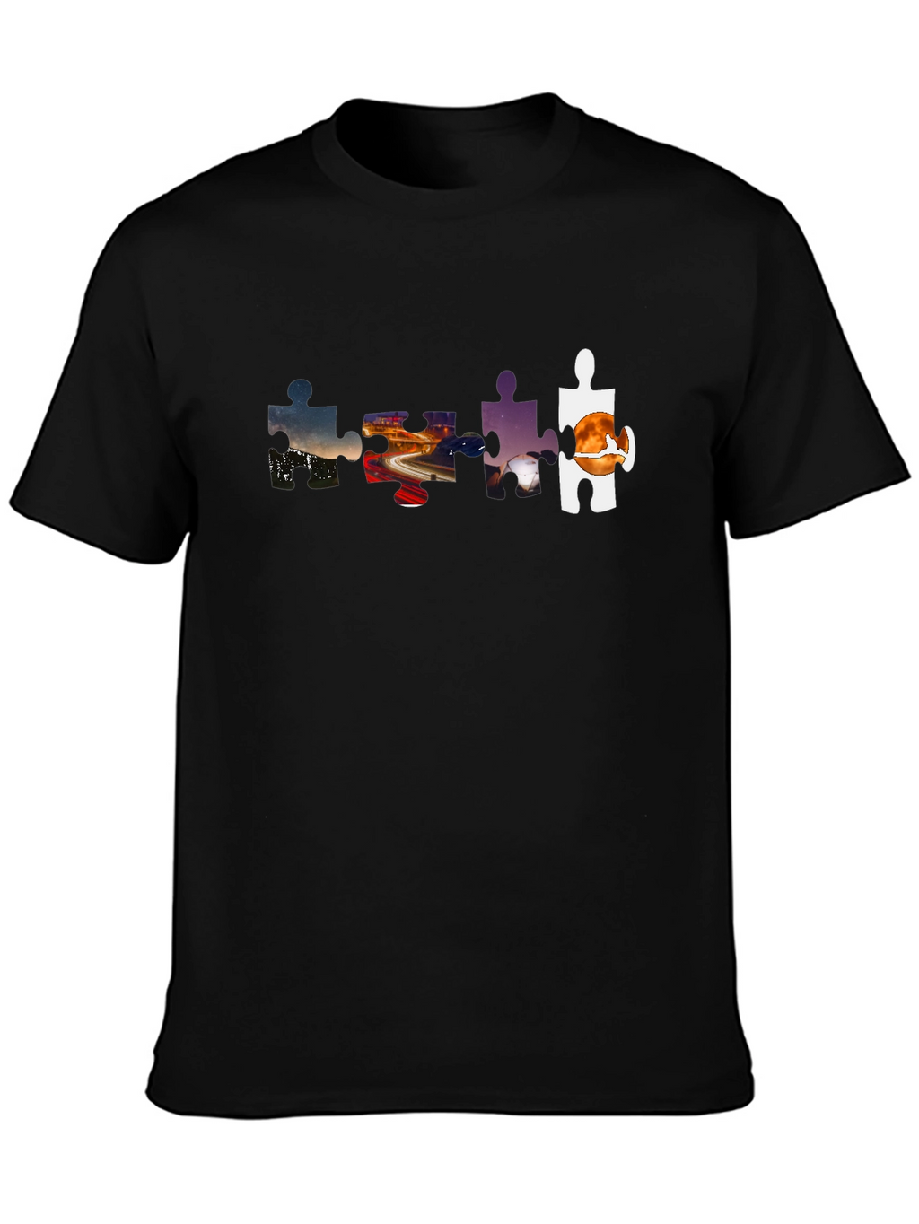Puzzle Piece Landscape Graphic Tee - Black