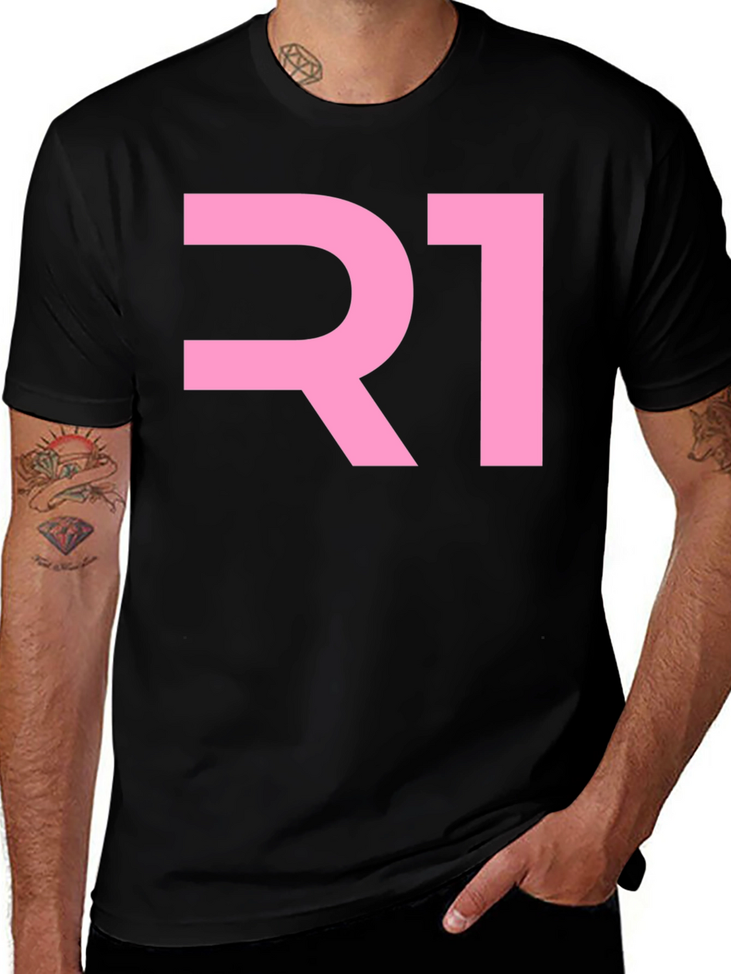 R1 Pink Graphic Black T-Shirt