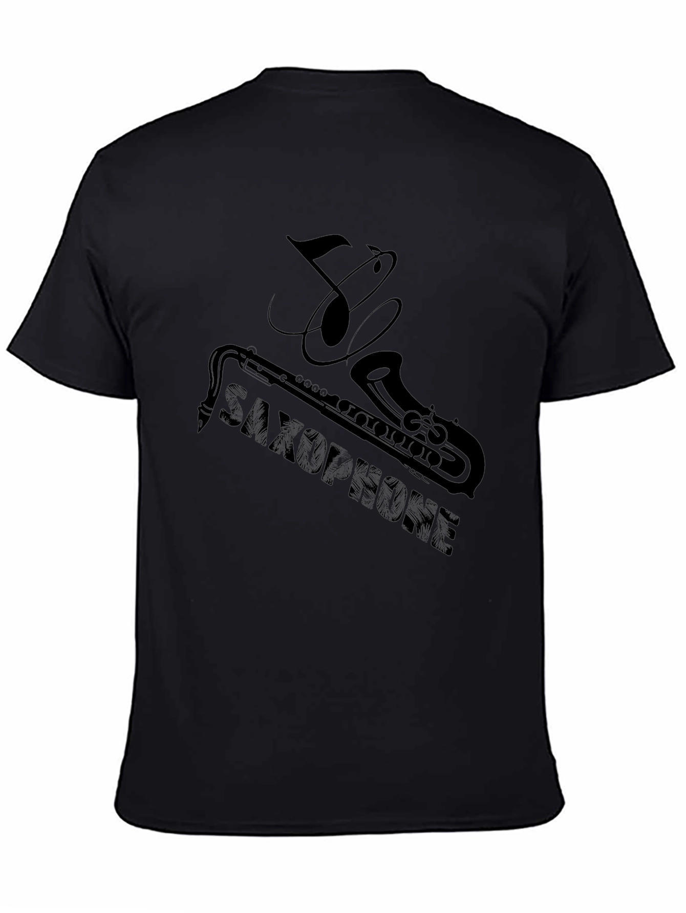 Saxophone Music Note Graphic T-Shirt - Black
