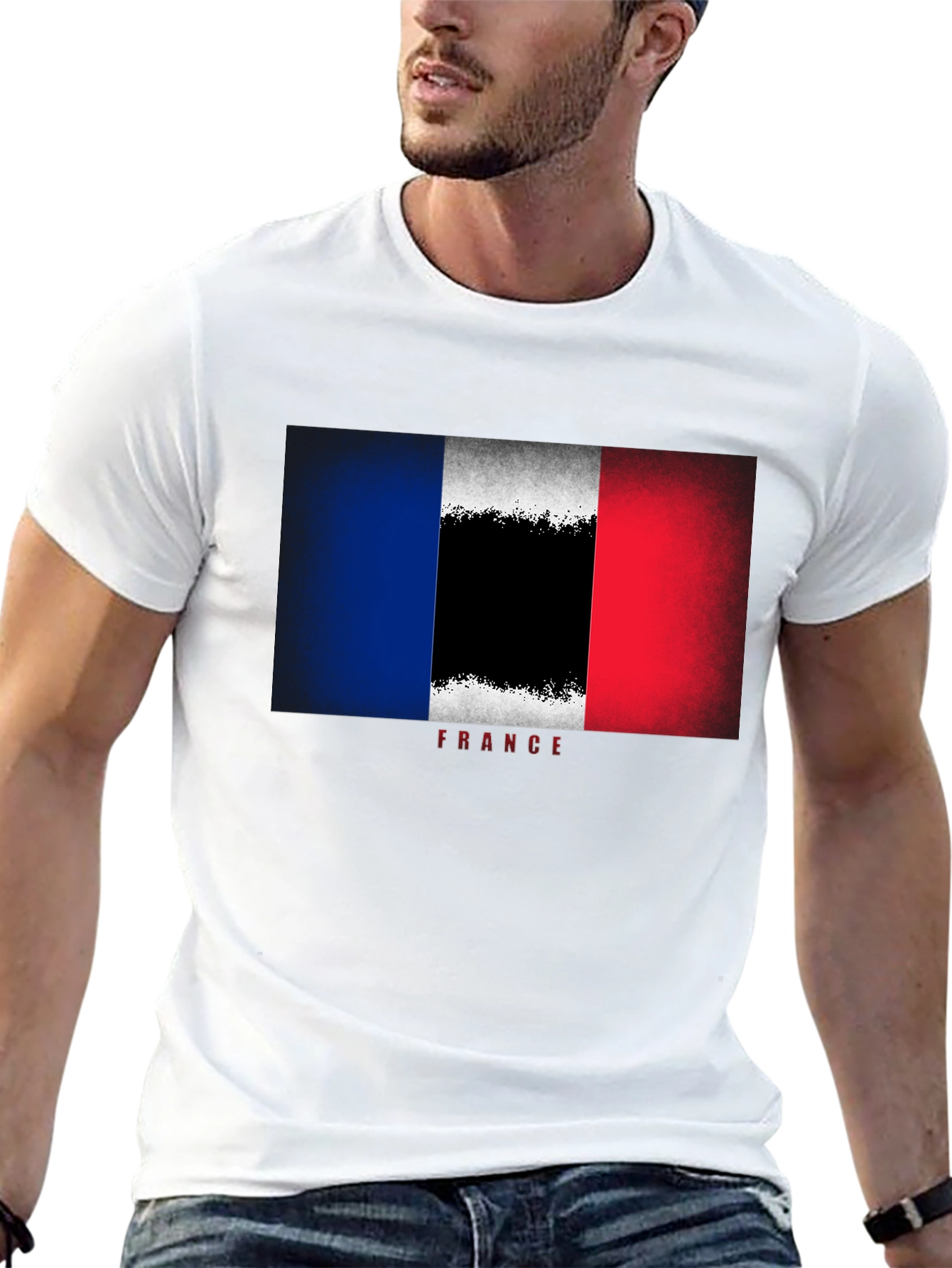 France Flag Graphic Tee - Stylish Black T-Shirt