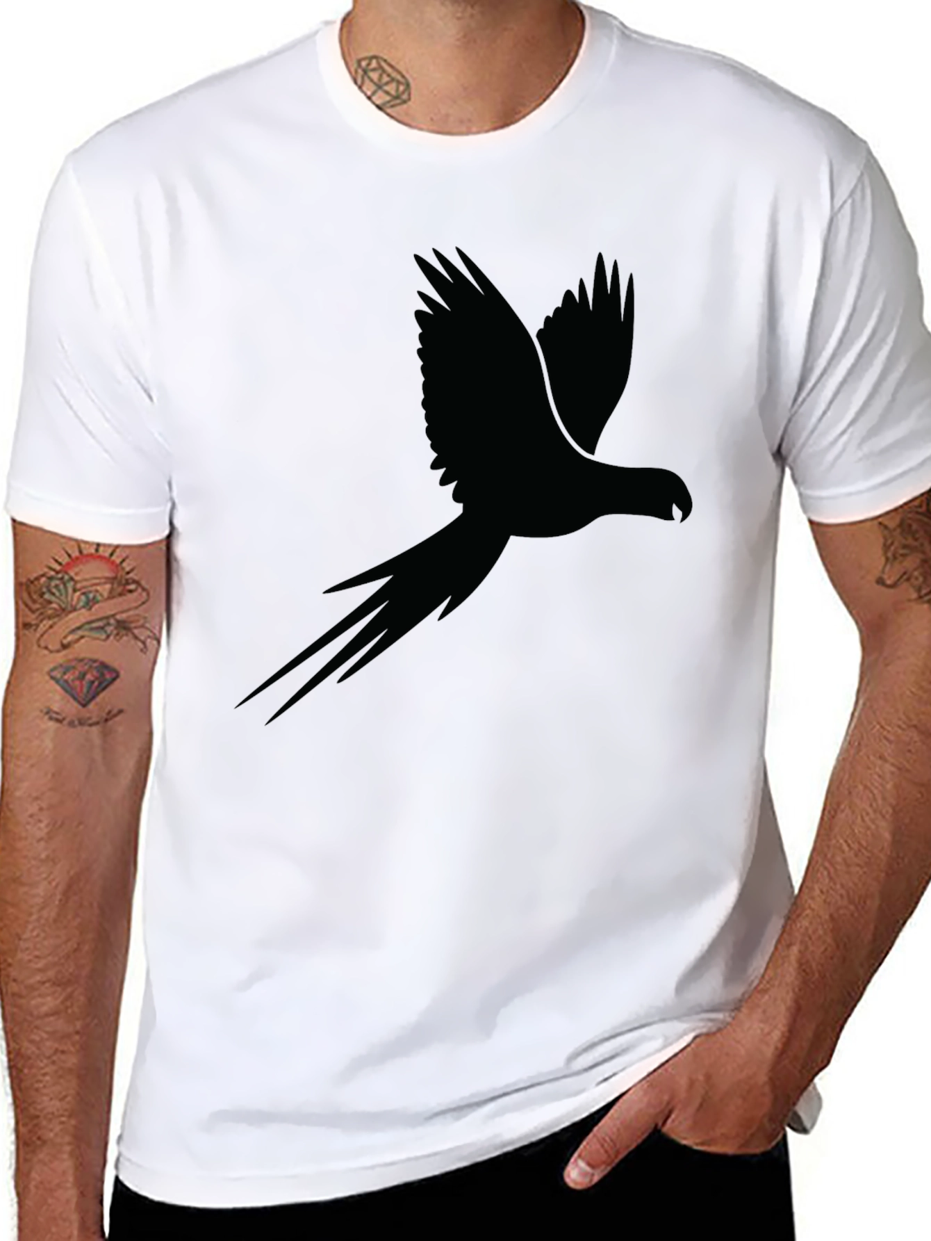 Black Parrot Silhouette Mens Graphic Tee