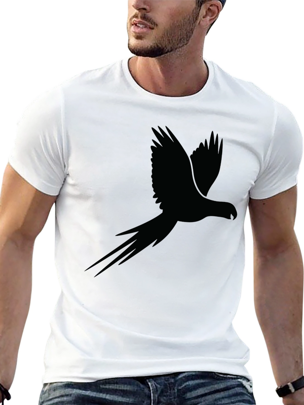 Black Parrot Silhouette Mens Graphic Tee