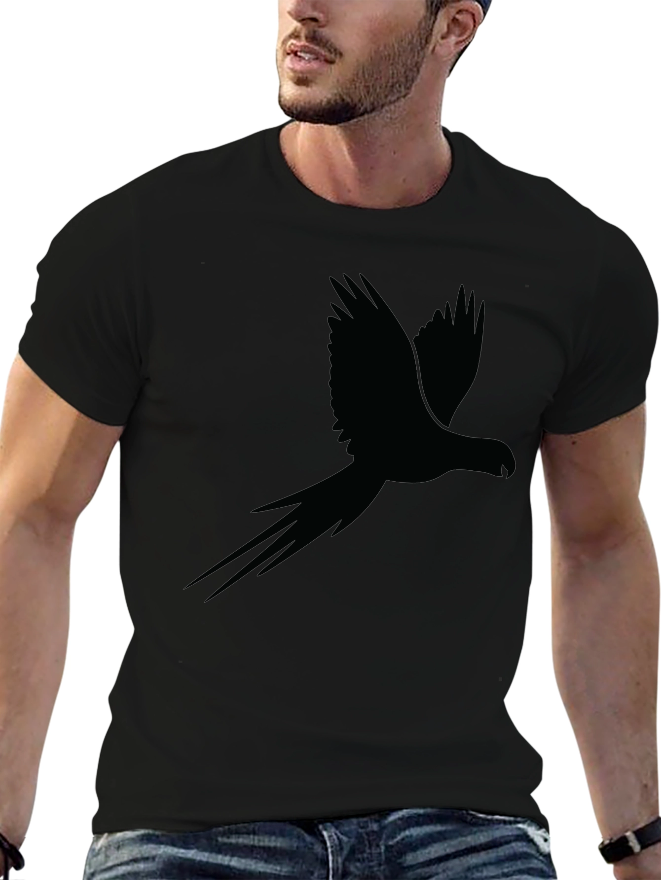 Black Parrot Silhouette Mens Graphic Tee