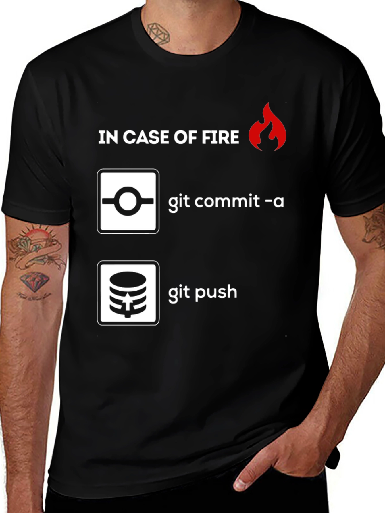 Funny Programmer T-Shirt: In Case of Fire Git Commit & Push