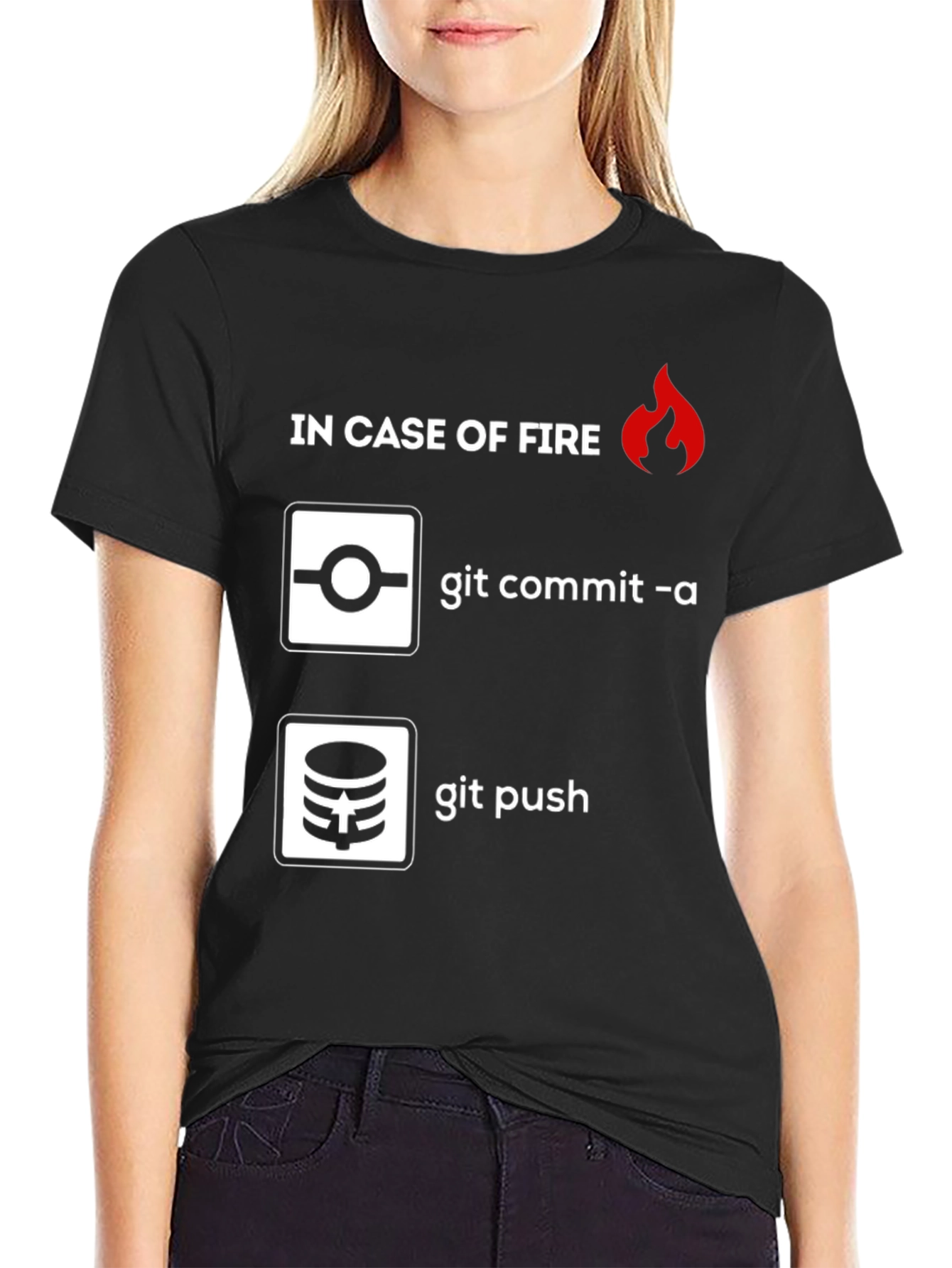 Funny Programmer T-Shirt: In Case of Fire Git Commit & Push