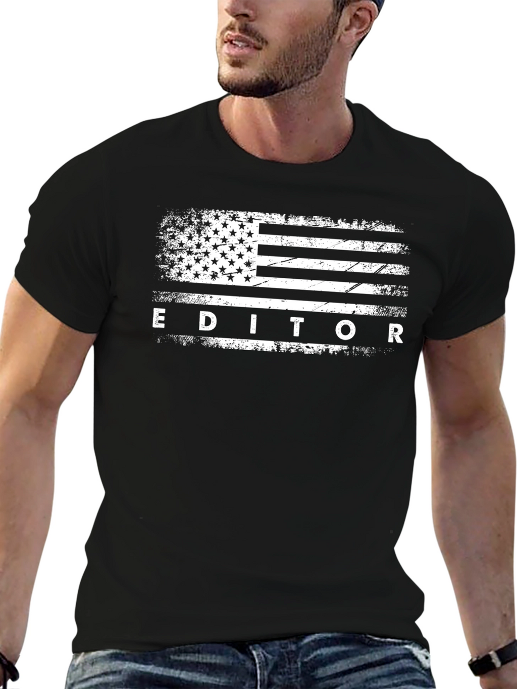 Editor American Flag Graphic Tee - Black