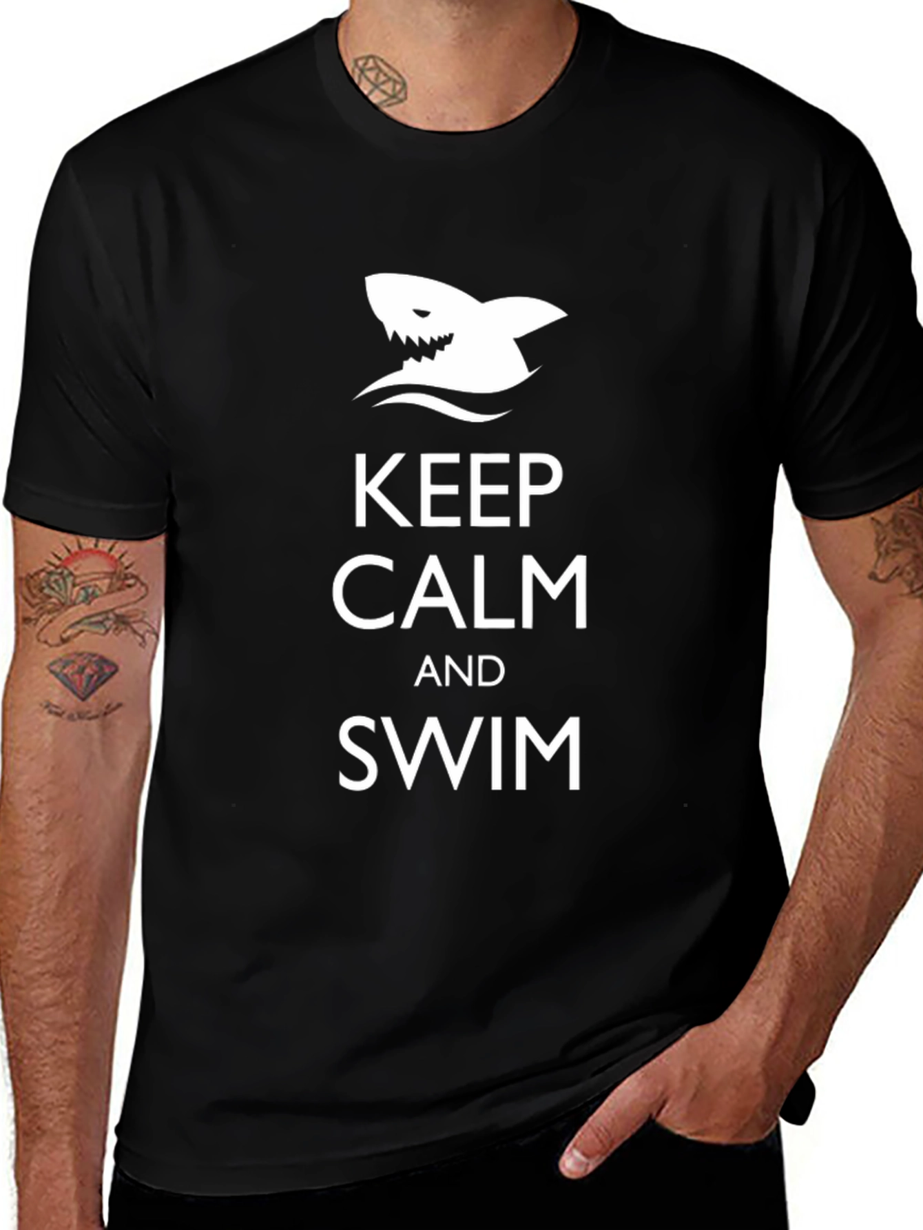 Keep Calm & Swim Black Graphic Tee