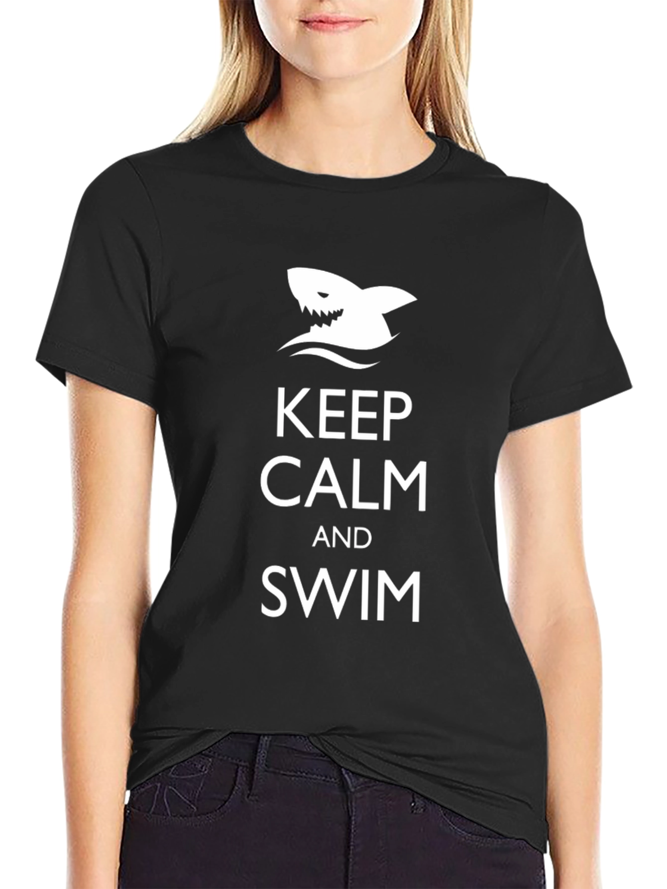 Keep Calm & Swim Black Graphic Tee