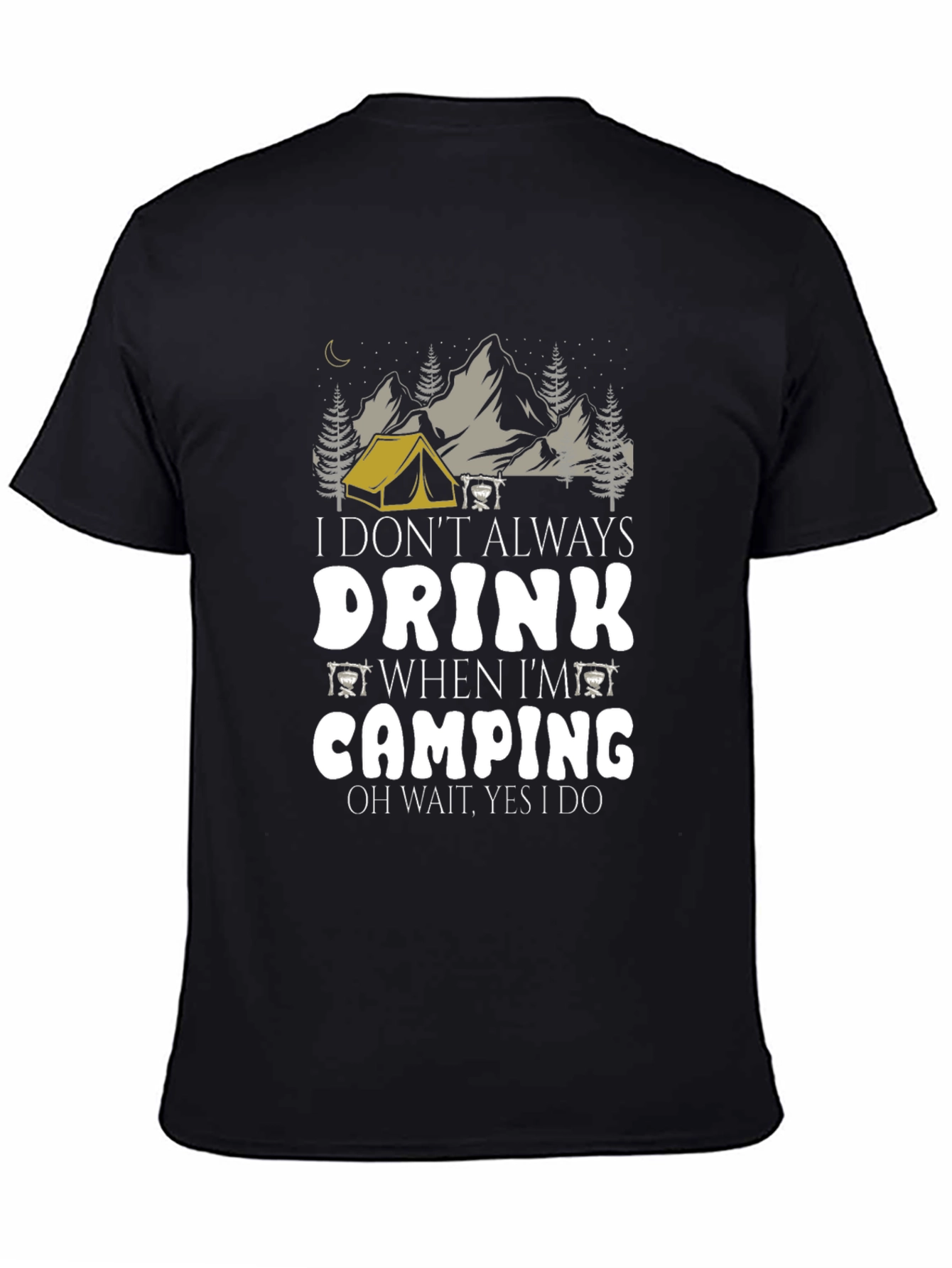 Camping Drink Humor Tee - Mens Black Graphic T-Shirt