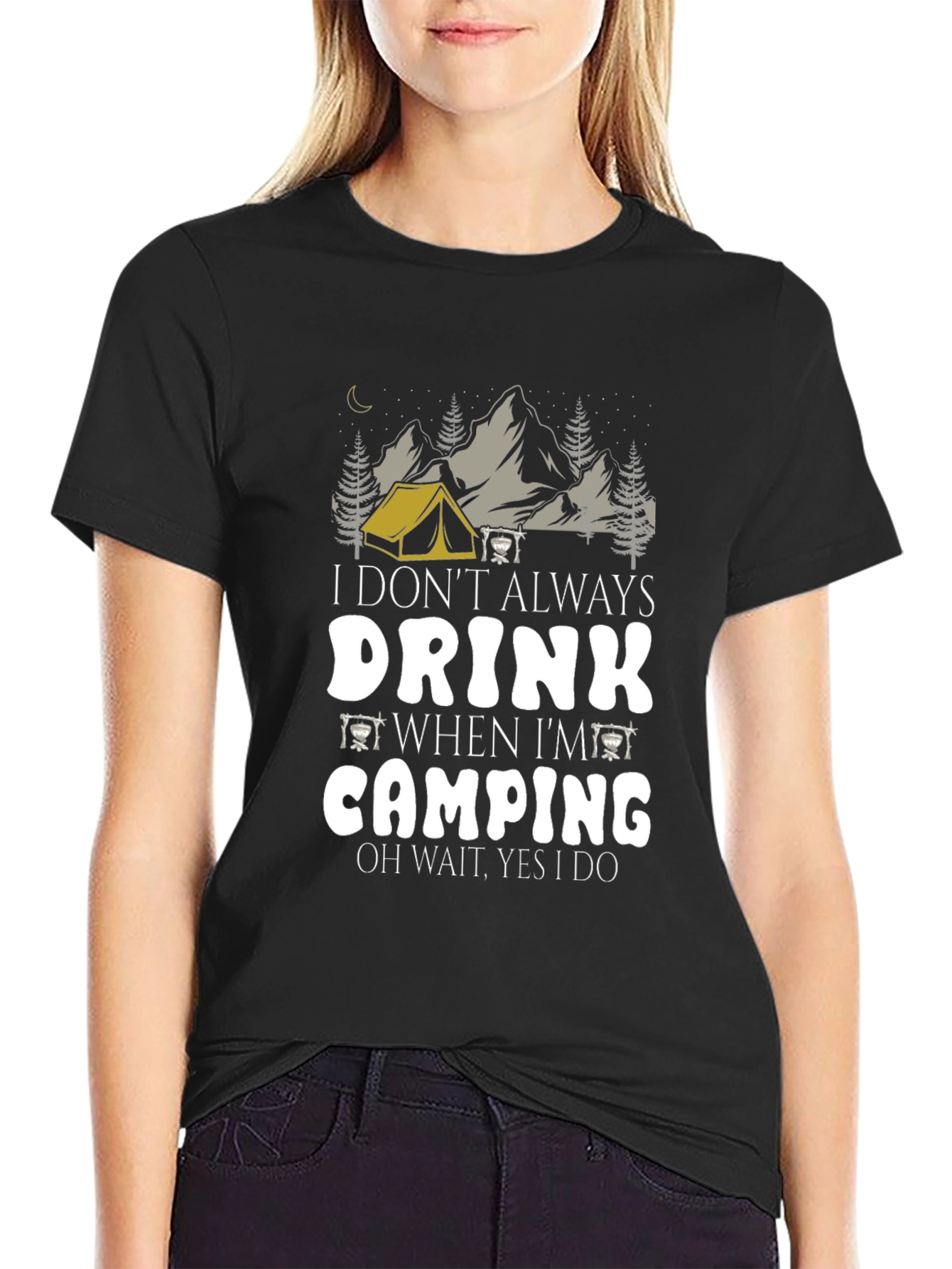Camping Drink Humor Tee - Mens Black Graphic T-Shirt