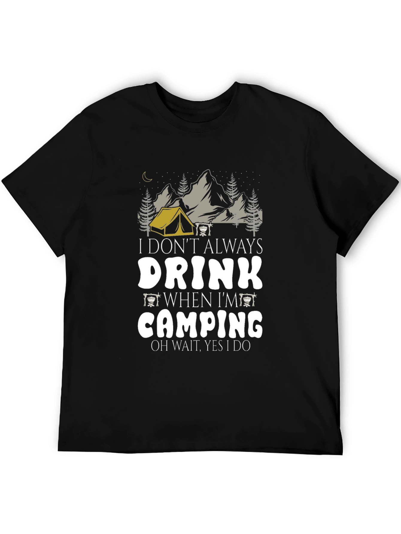 Camping Drink Humor Tee - Mens Black Graphic T-Shirt