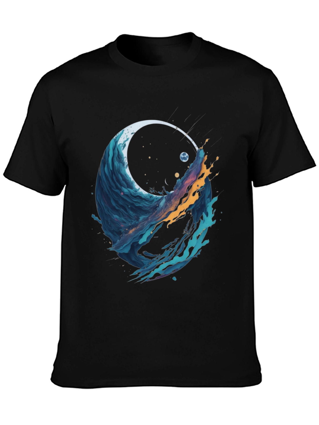 Abstract Wave Graphic Tee - Black Cotton Blend
