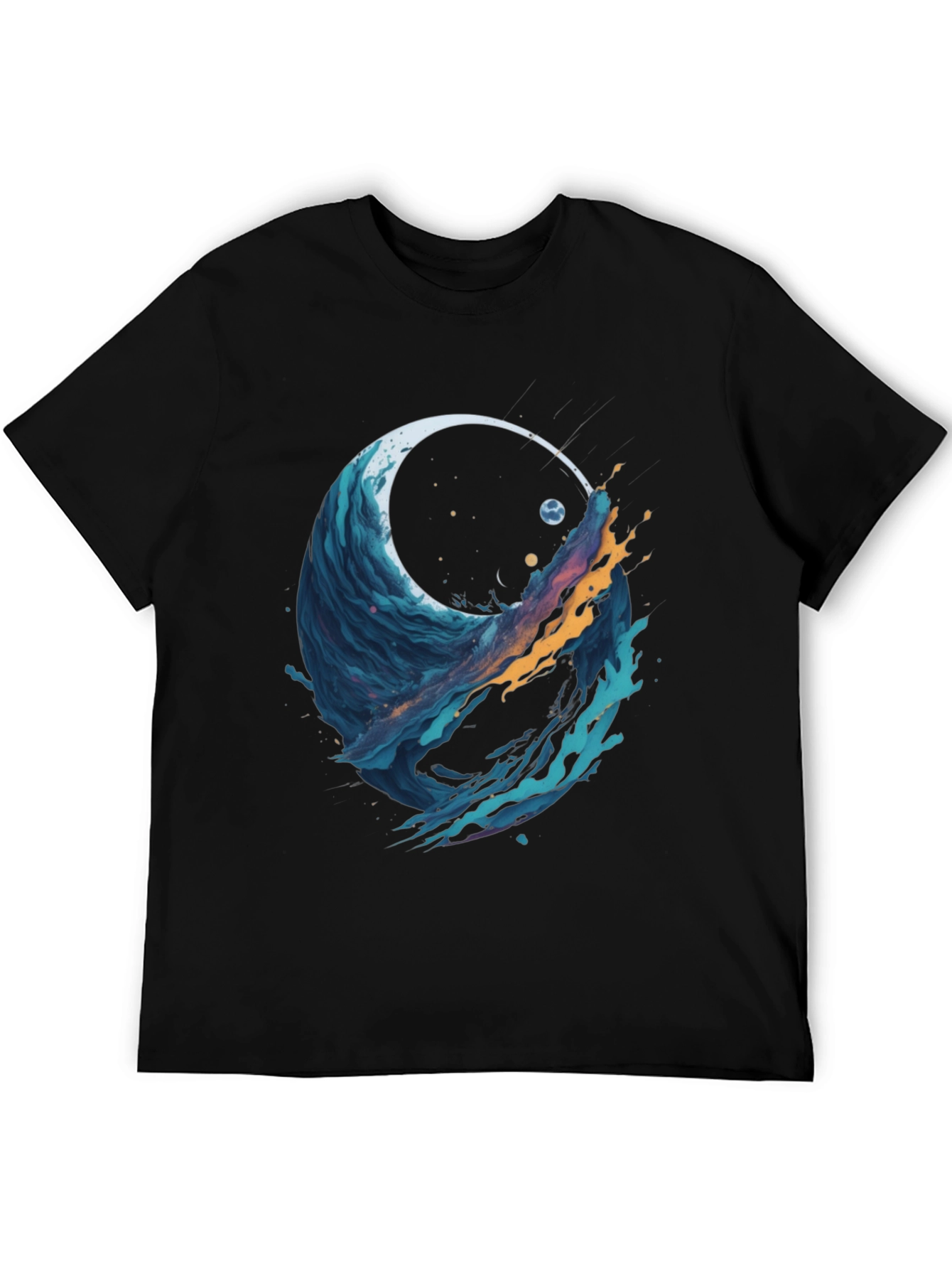 Abstract Wave Graphic Tee - Black Cotton Blend