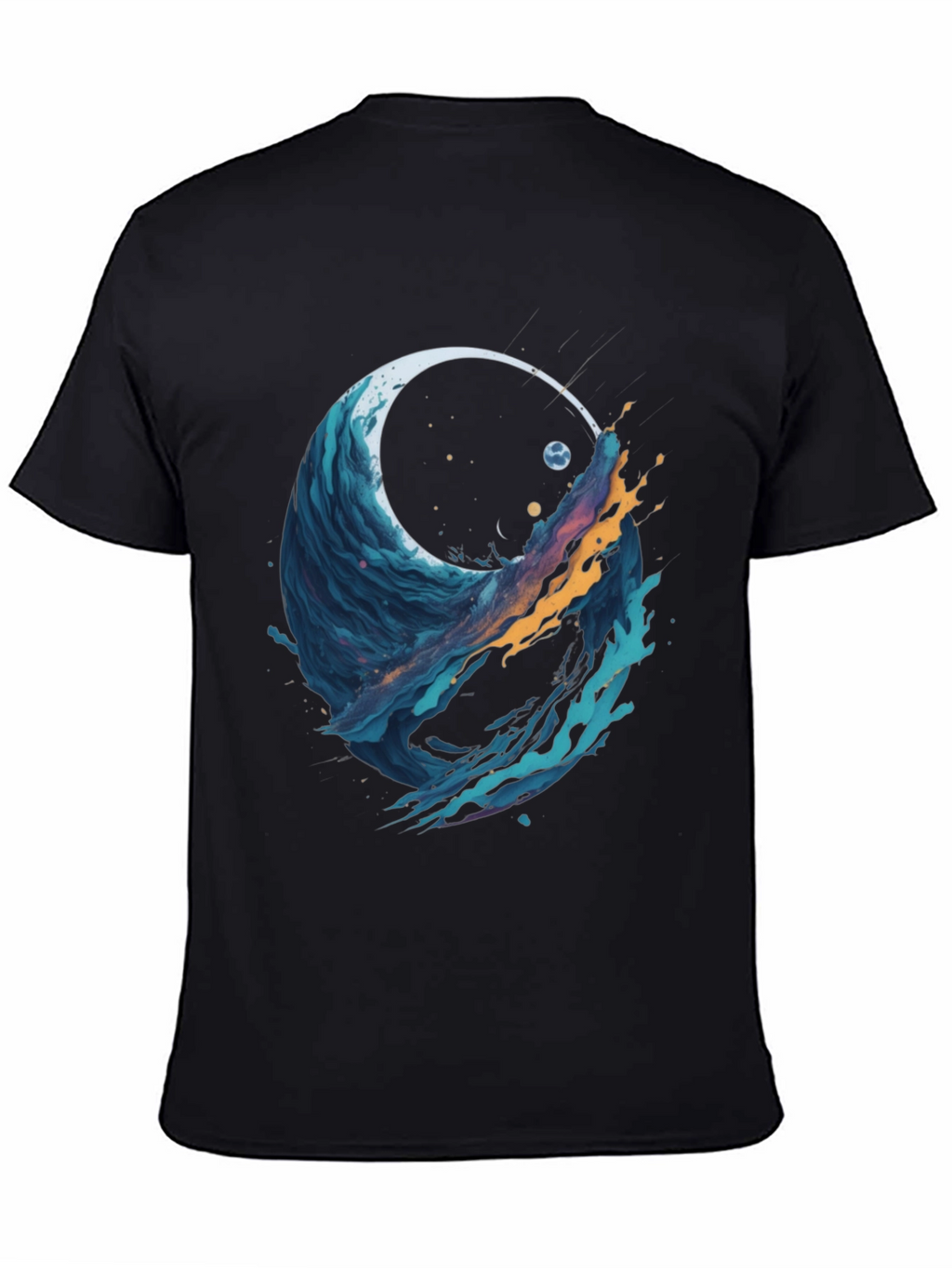 Abstract Wave Graphic Tee - Black Cotton Blend