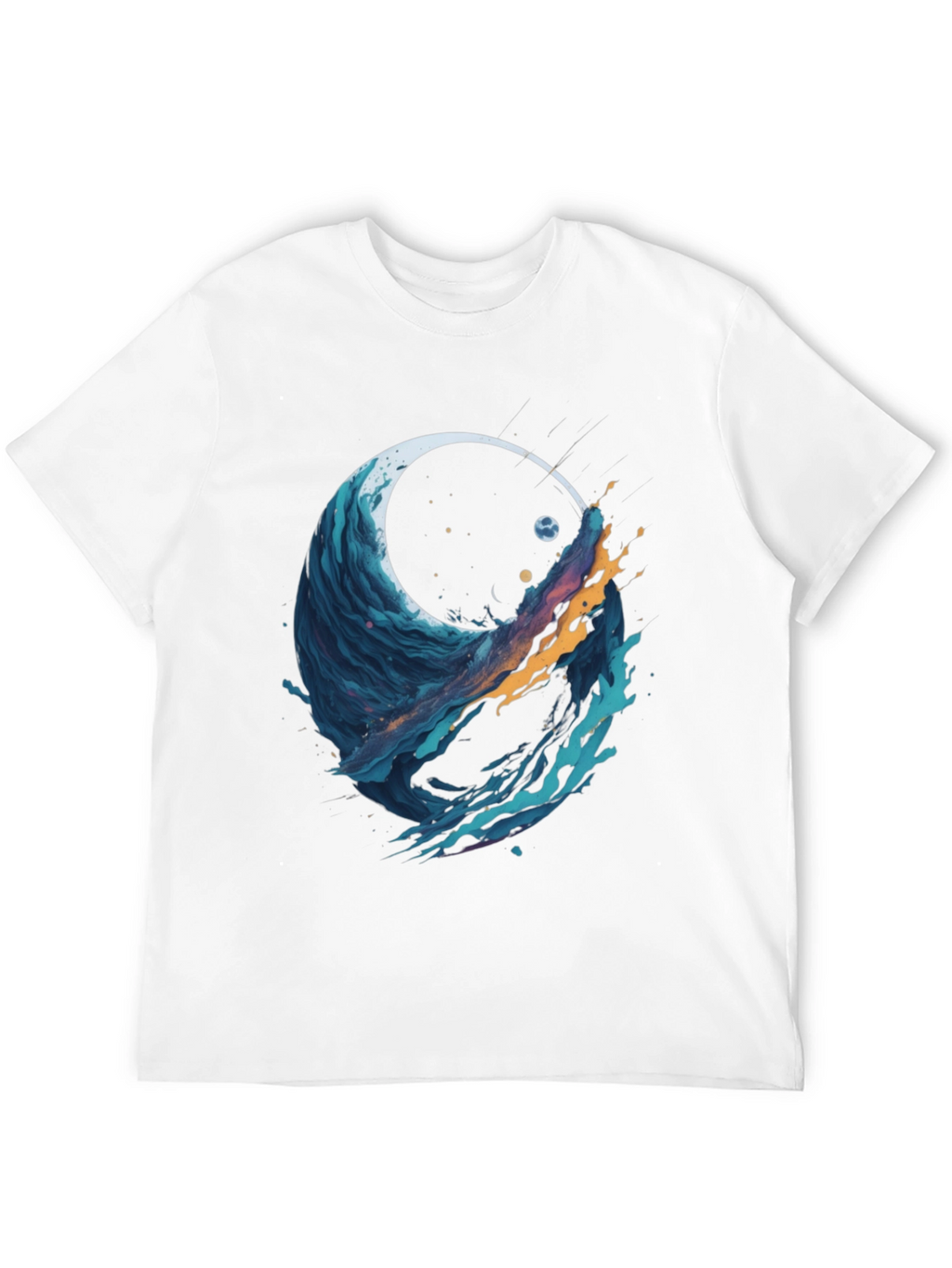 Abstract Wave Graphic Tee - Black Cotton Blend