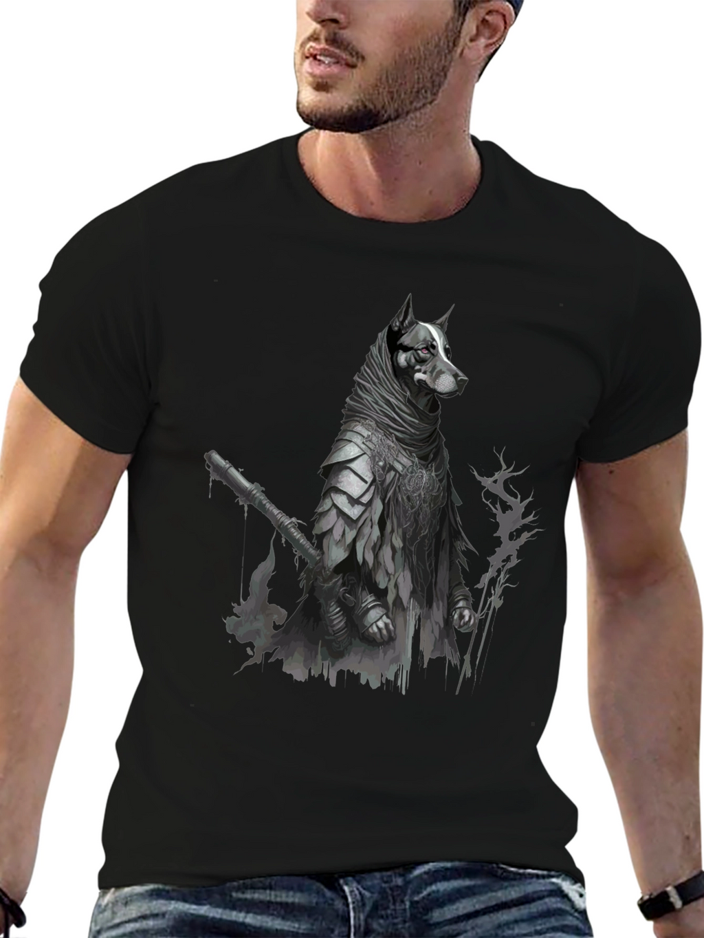 Dog Warrior Graphic Tee - Black Cotton Blend
