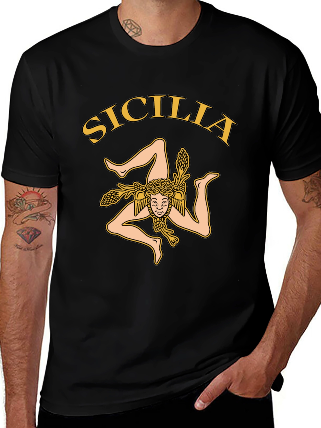 Sicilia Trinacria T-Shirt - Mens Black Tee