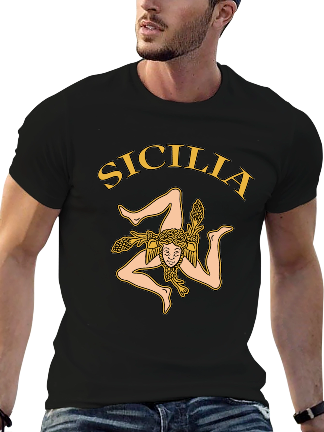 Sicilia Trinacria T-Shirt - Mens Black Tee