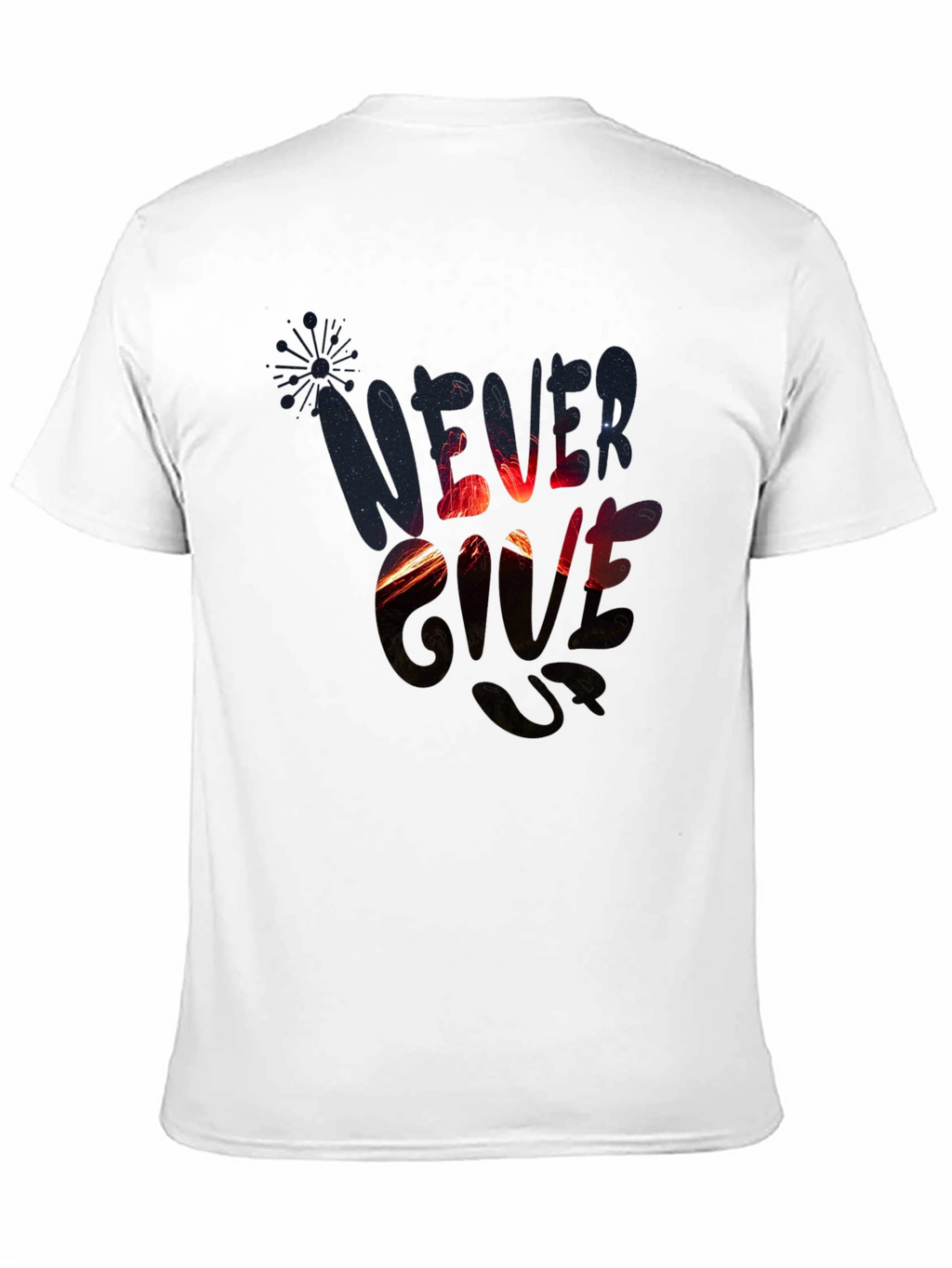 Never Give Up Graphic Print Black T-Shirt