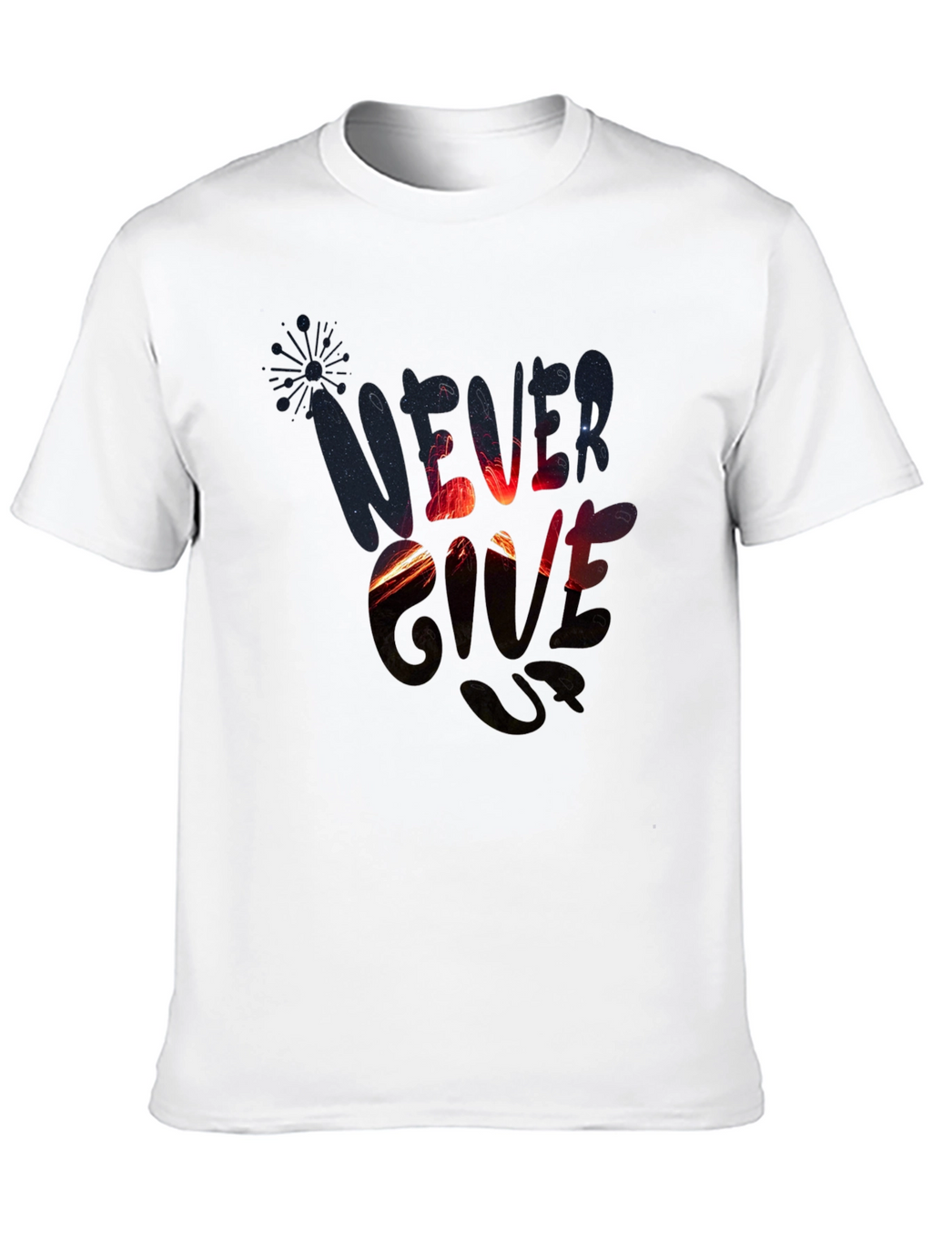 Never Give Up Graphic Print Black T-Shirt