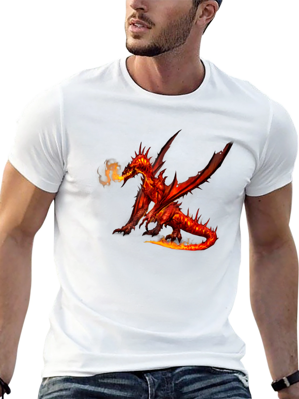 Fiery Dragon Graphic Tee - Black Cotton T-Shirt