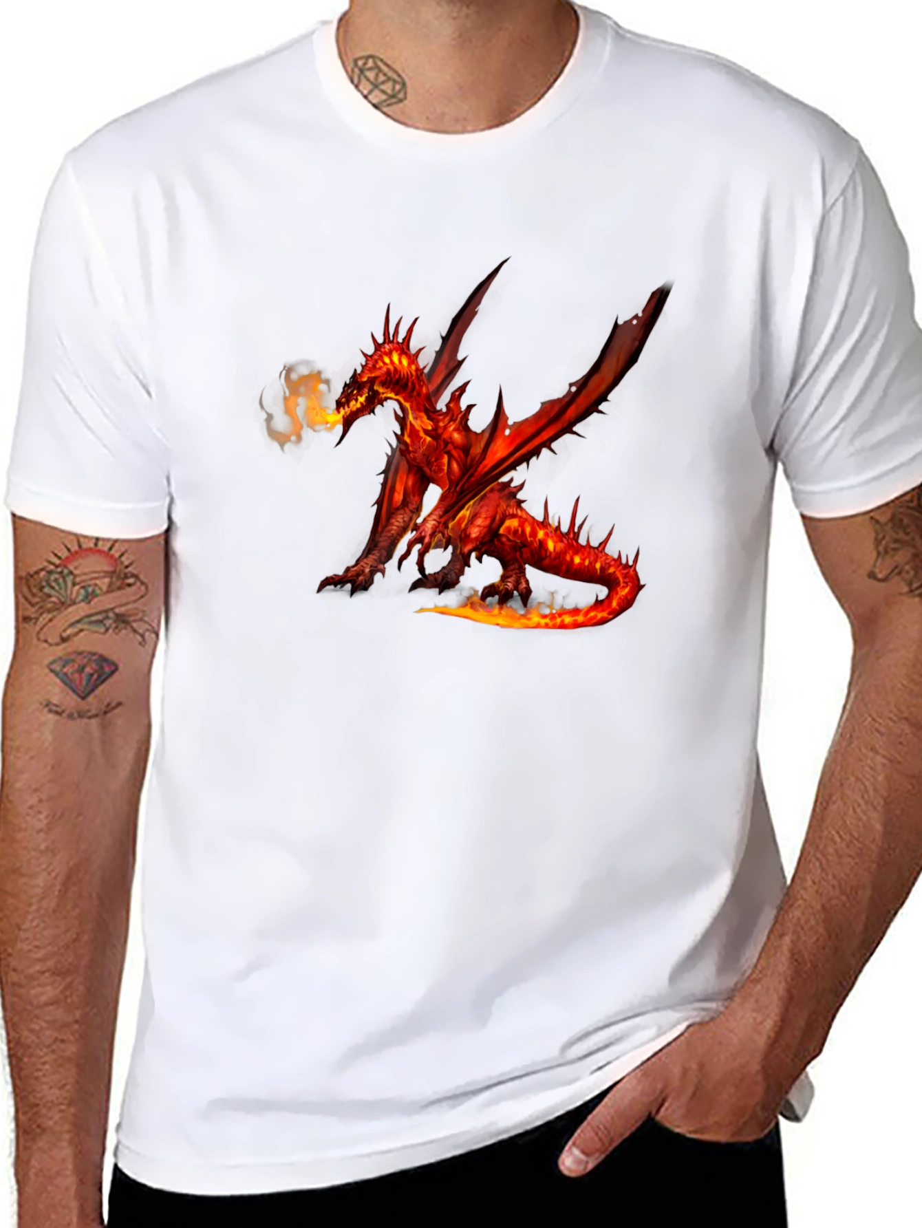 Fiery Dragon Graphic Tee - Black Cotton T-Shirt