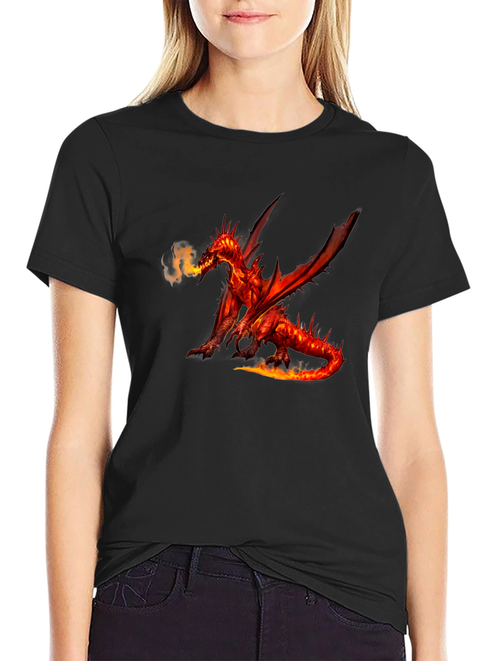 Fiery Dragon Graphic Tee - Black Cotton T-Shirt
