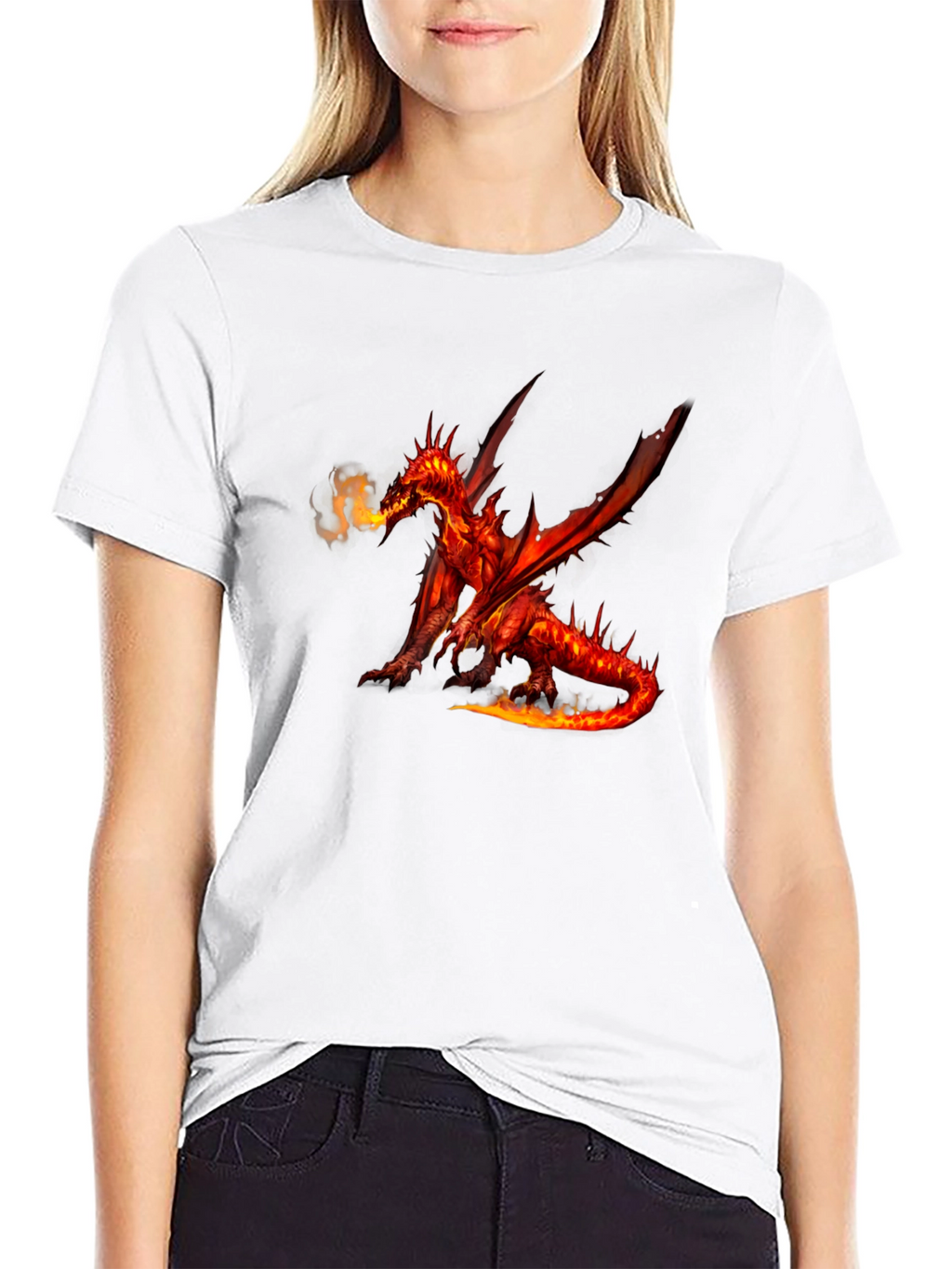 Fiery Dragon Graphic Tee - Black Cotton T-Shirt