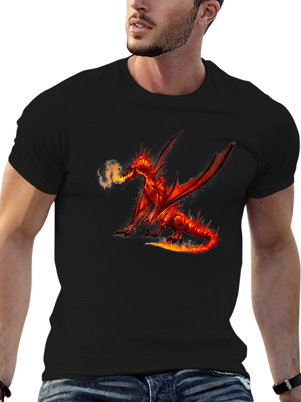Fiery Dragon Graphic Tee - Black Cotton T-Shirt