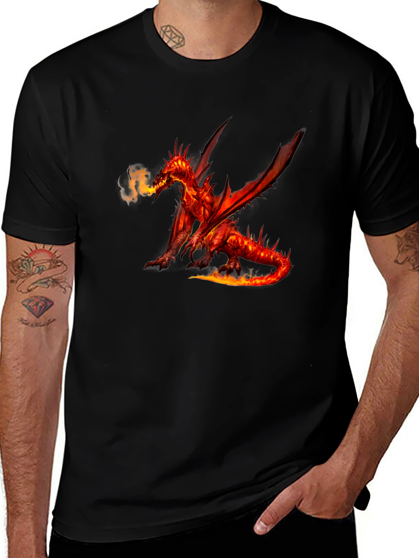 Fiery Dragon Graphic Tee - Black Cotton T-Shirt