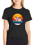 Surfing Turtle Graphic Tee - Black Cotton Blend