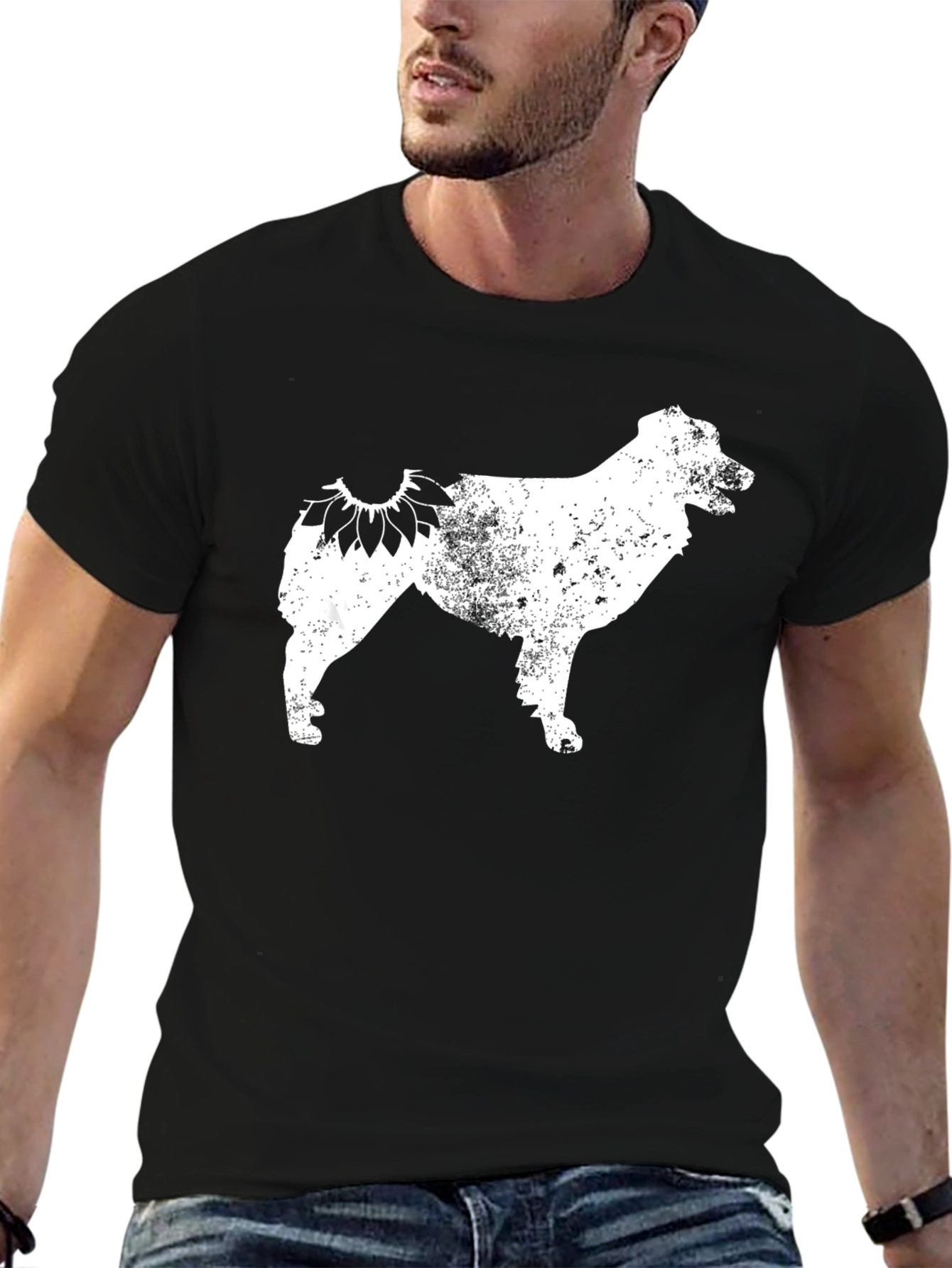 Sunflower Dog Silhouette T-Shirt – Rustic Dog Lover Tee