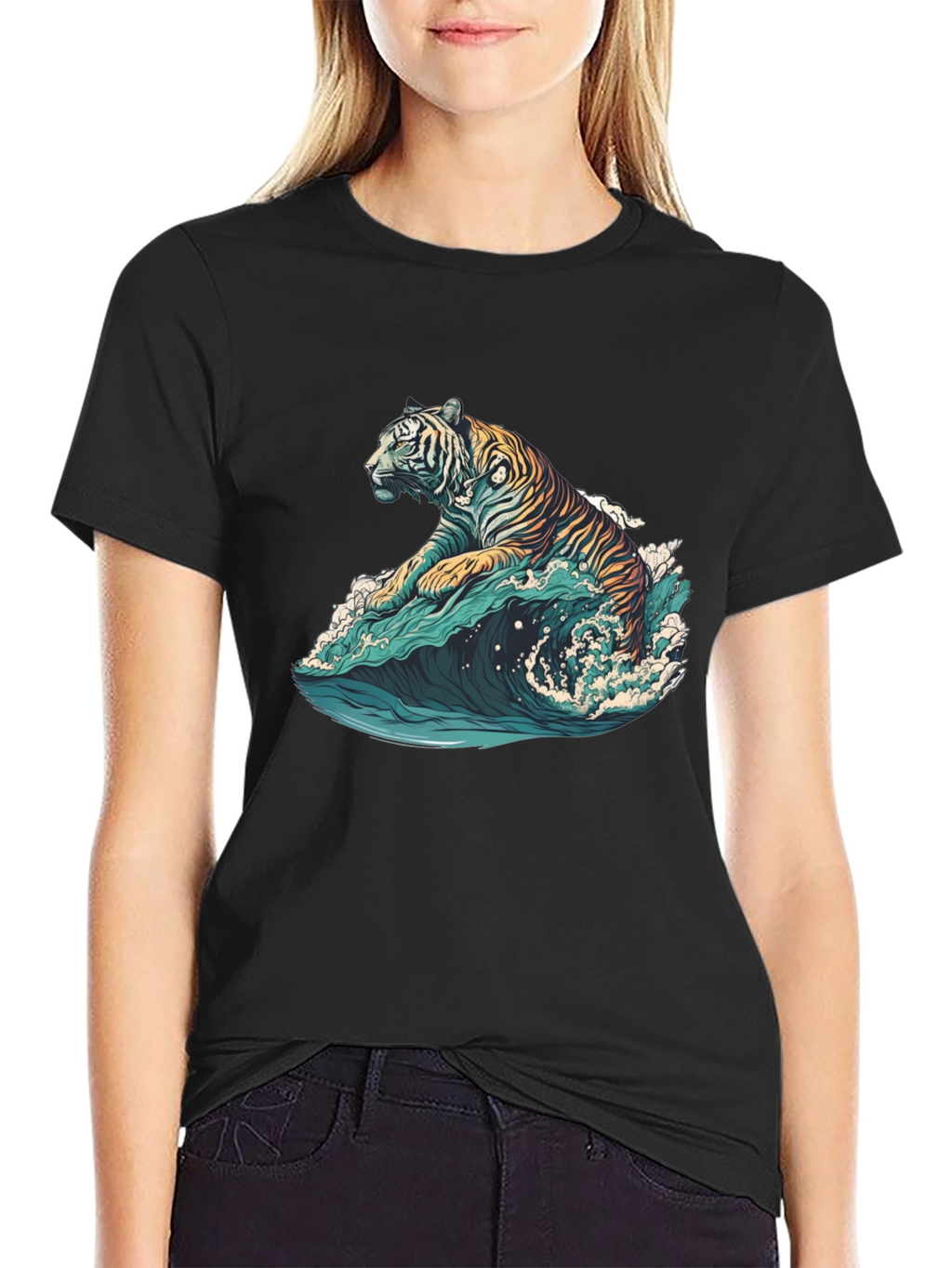 Tiger Wave Graphic Tee - Black