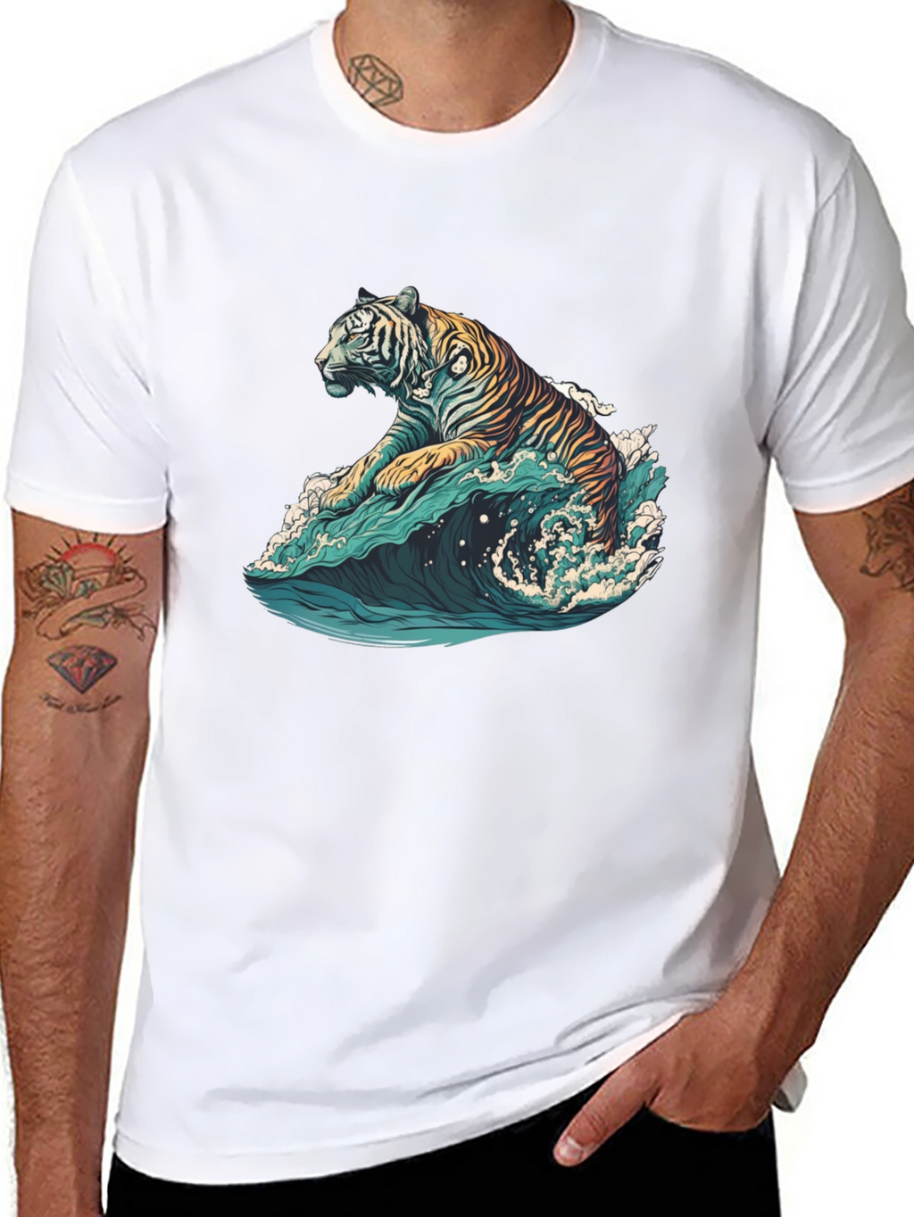Tiger Wave Graphic Tee - Black