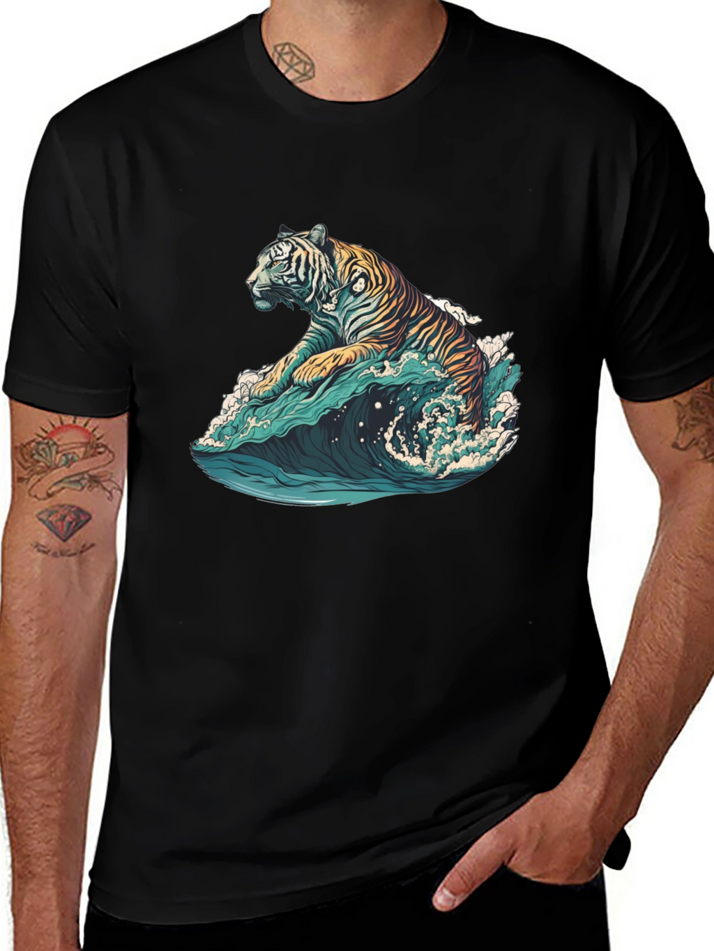 Tiger Wave Graphic Tee - Black