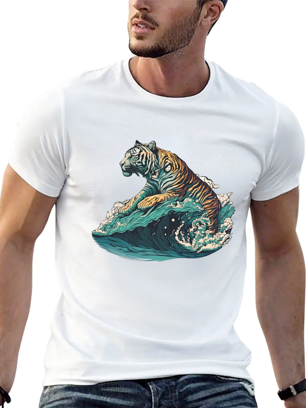Tiger Wave Graphic Tee - Black
