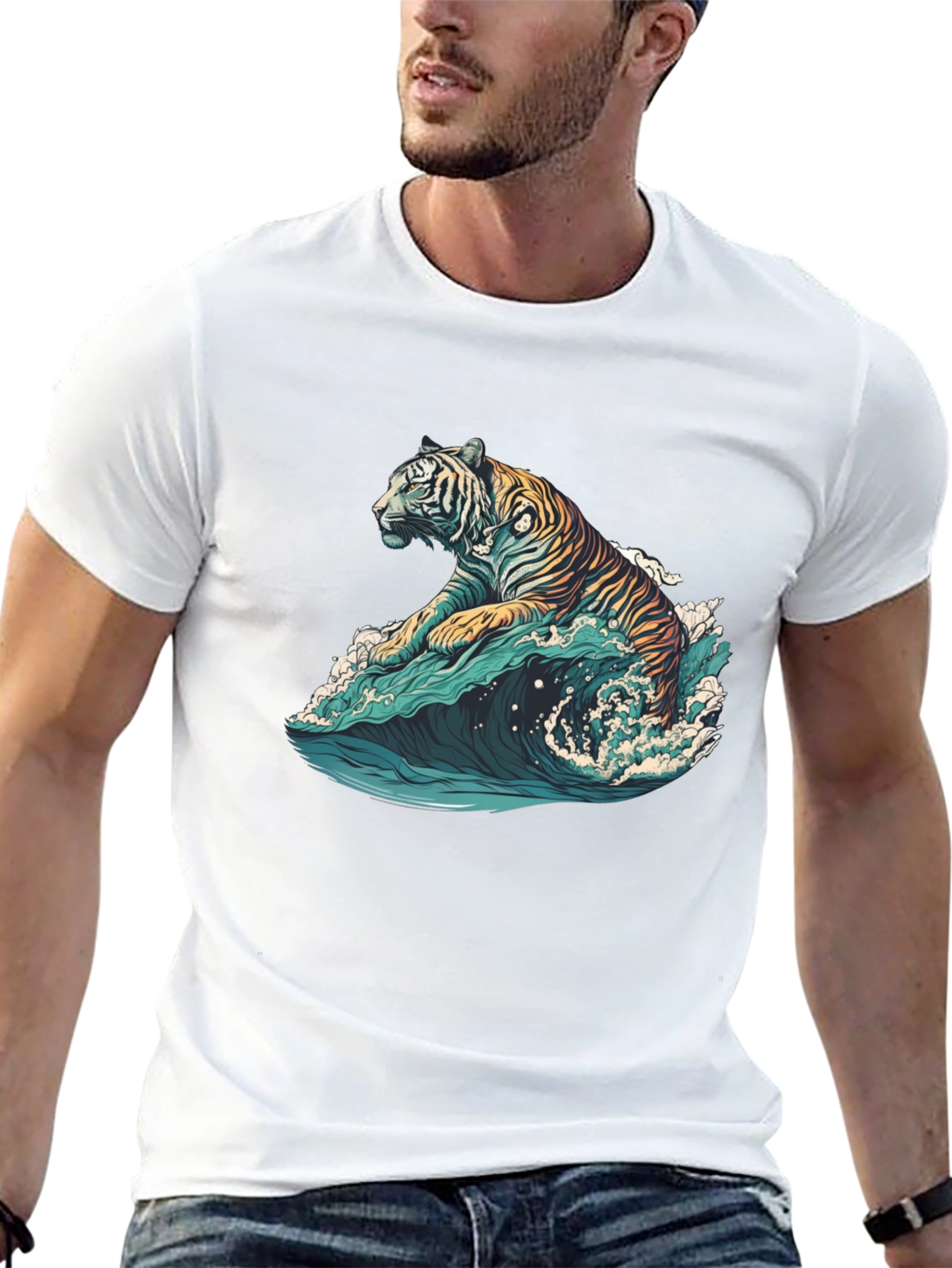 Tiger Wave Graphic Tee - Black