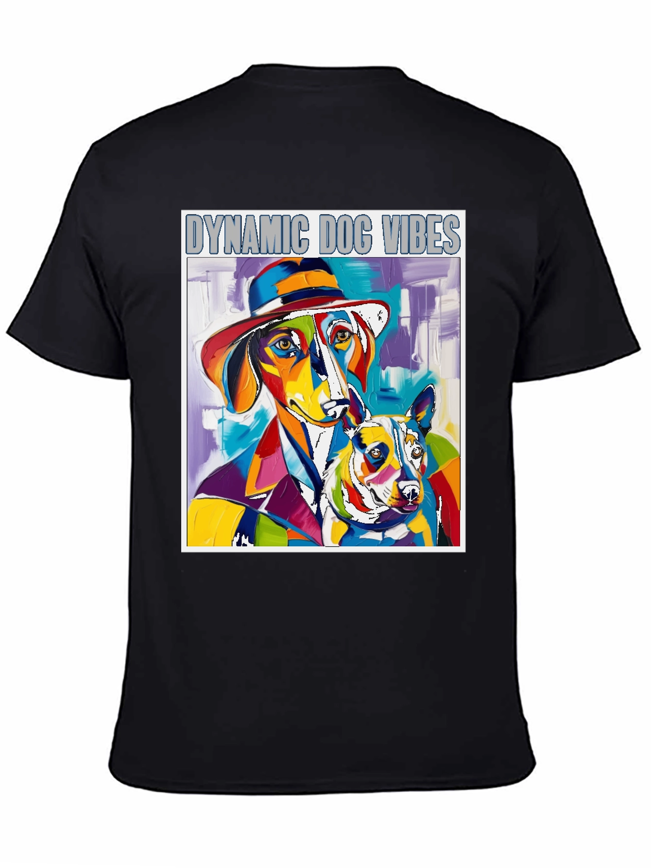Dynamic Dog Vibes T-Shirt - Artistic Colorful Graphic Tee