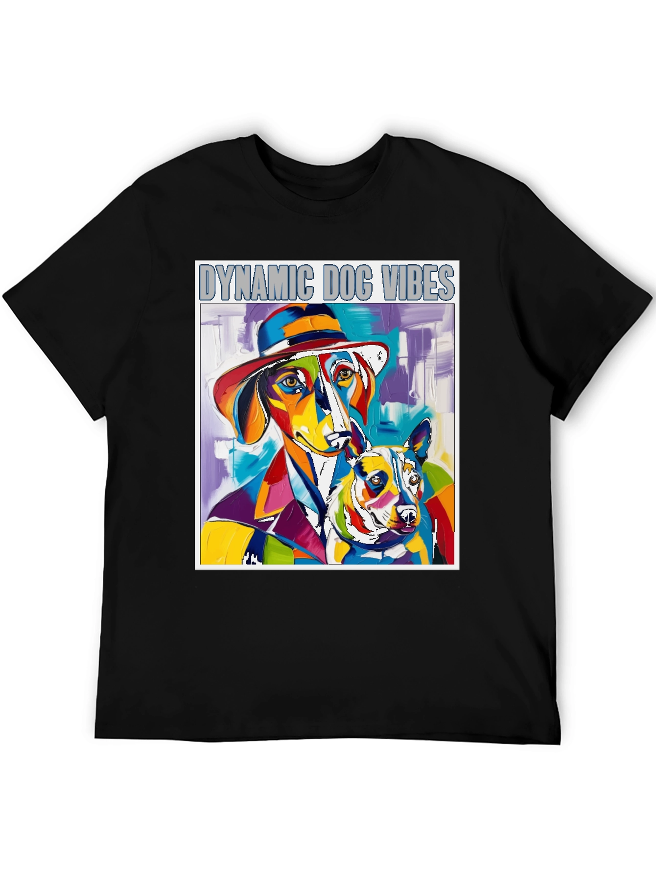 Dynamic Dog Vibes T-Shirt - Artistic Colorful Graphic Tee