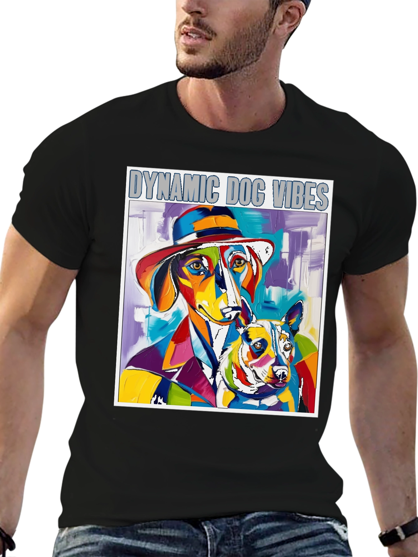Dynamic Dog Vibes T-Shirt - Artistic Colorful Graphic Tee