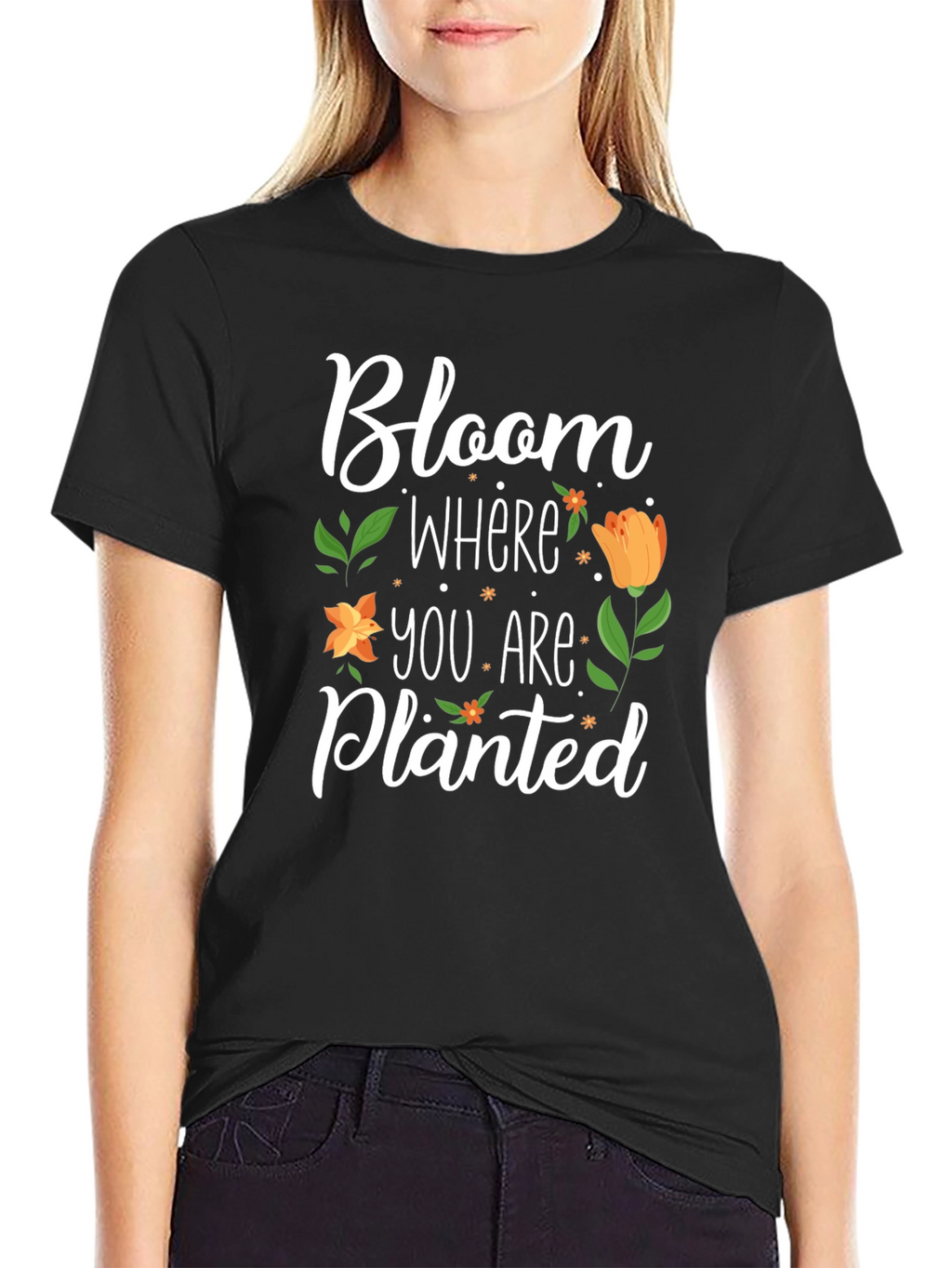 Bloom Where You Are Planted Black T-Shirt