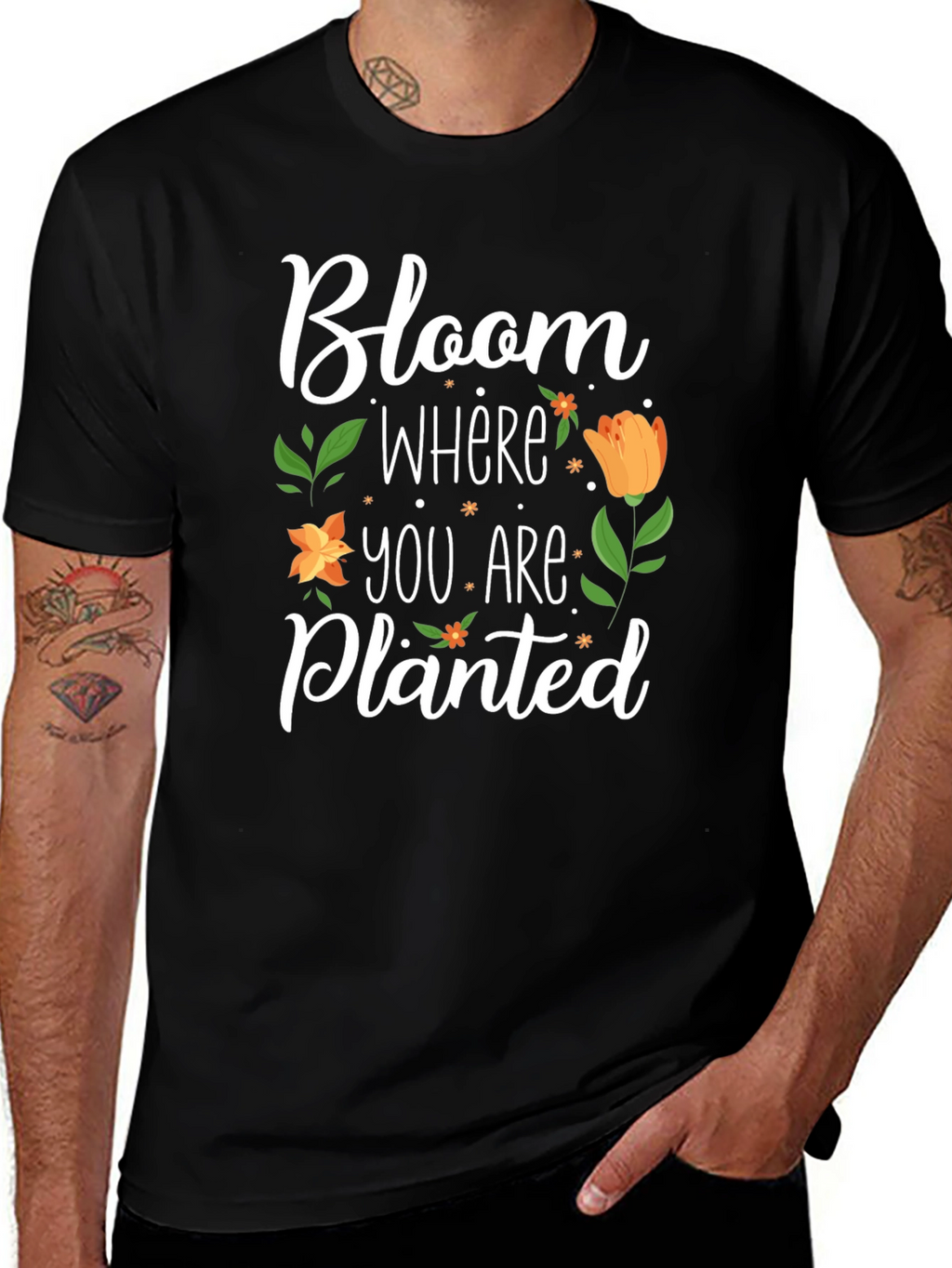 Bloom Where You Are Planted Black T-Shirt
