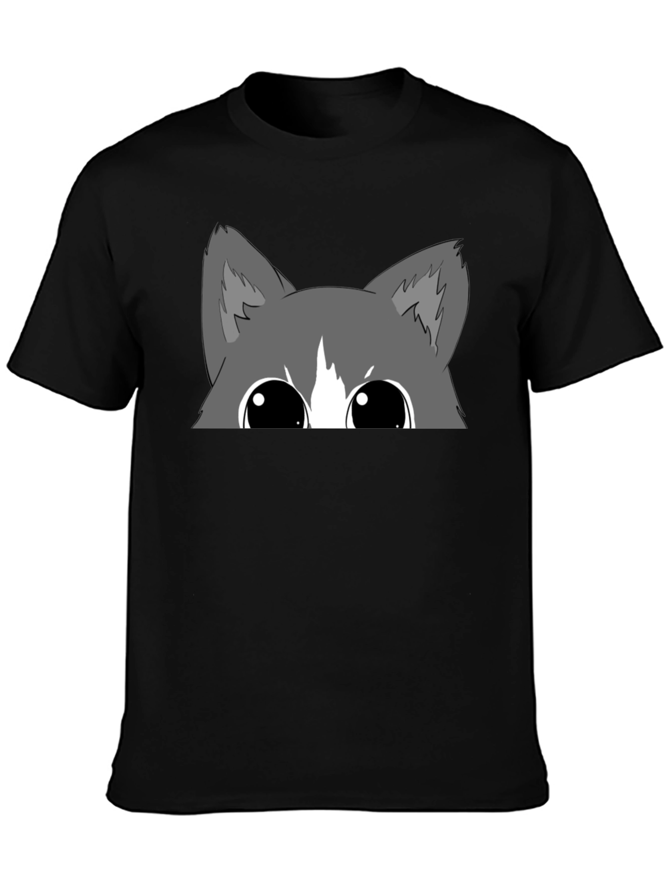 Peek-a-Boo Cat Graphic Tee - Black Cotton Blend